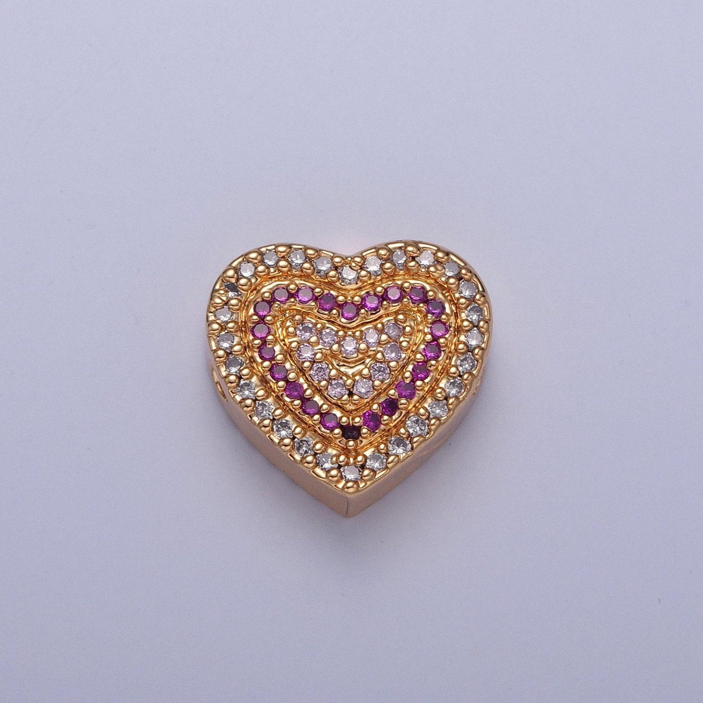 14k gold filled micro pave cubic zirconia heart spacer bead, multicolor cubic zirconia cz valentine love jewelry making component w-898