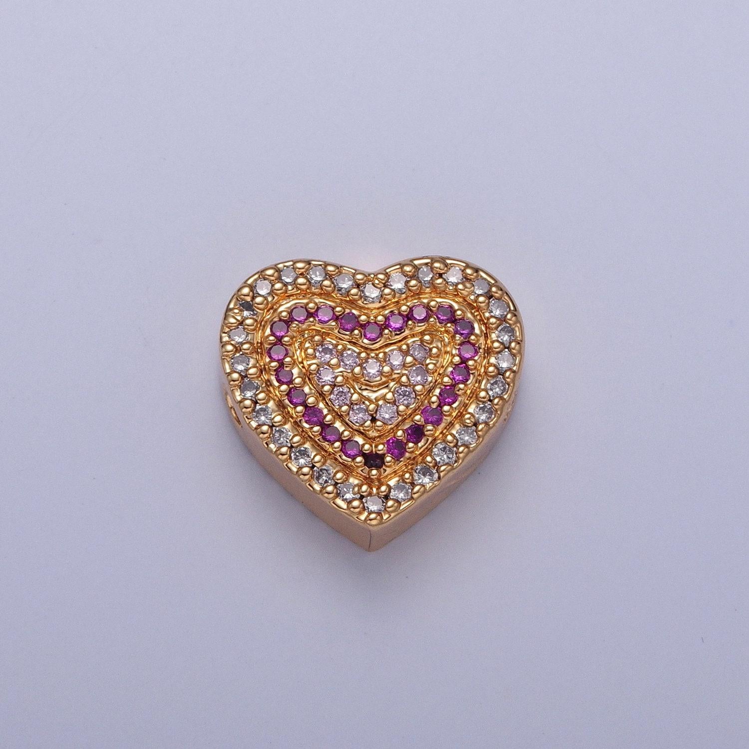 14k gold filled micro pave cubic zirconia heart spacer bead, multicolor cubic zirconia cz valentine love jewelry making component w-898