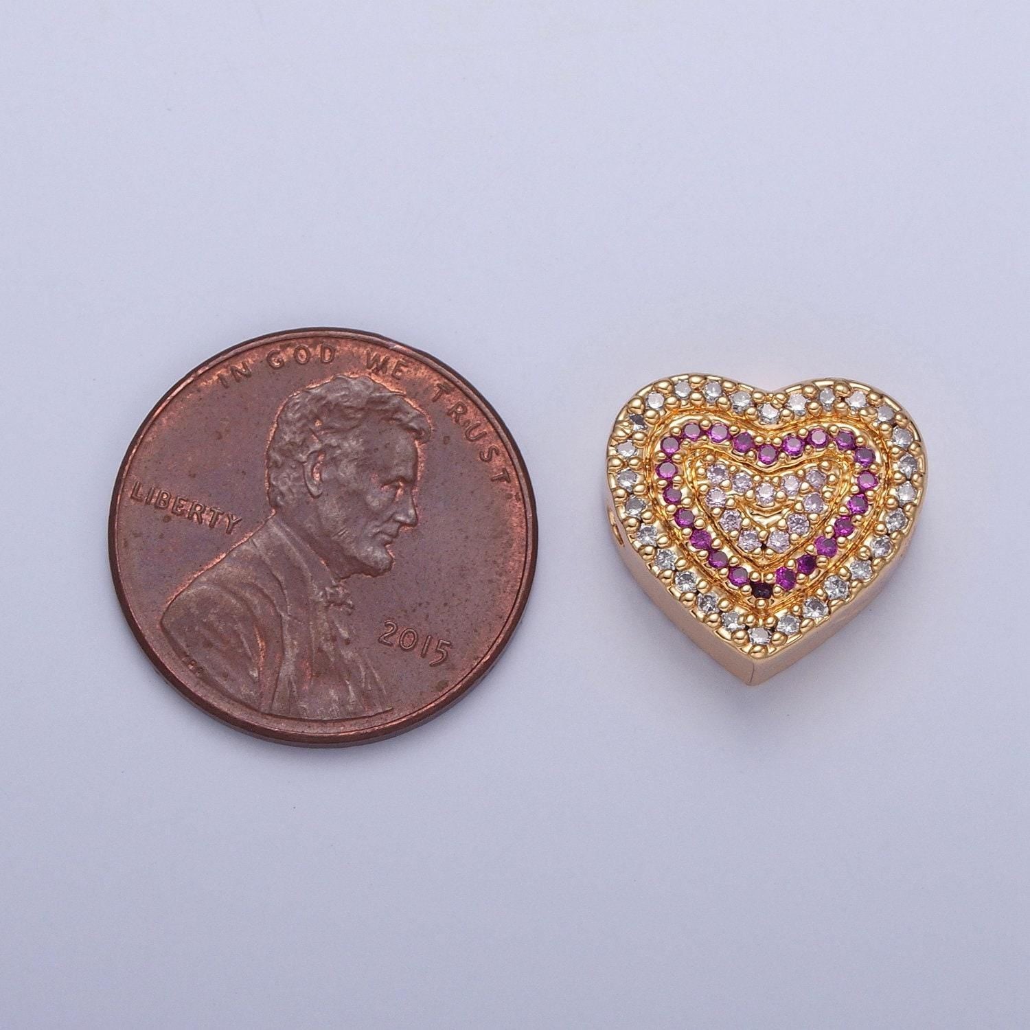 14k gold filled micro pave cubic zirconia heart spacer bead, multicolor cubic zirconia cz valentine love jewelry making component w-898