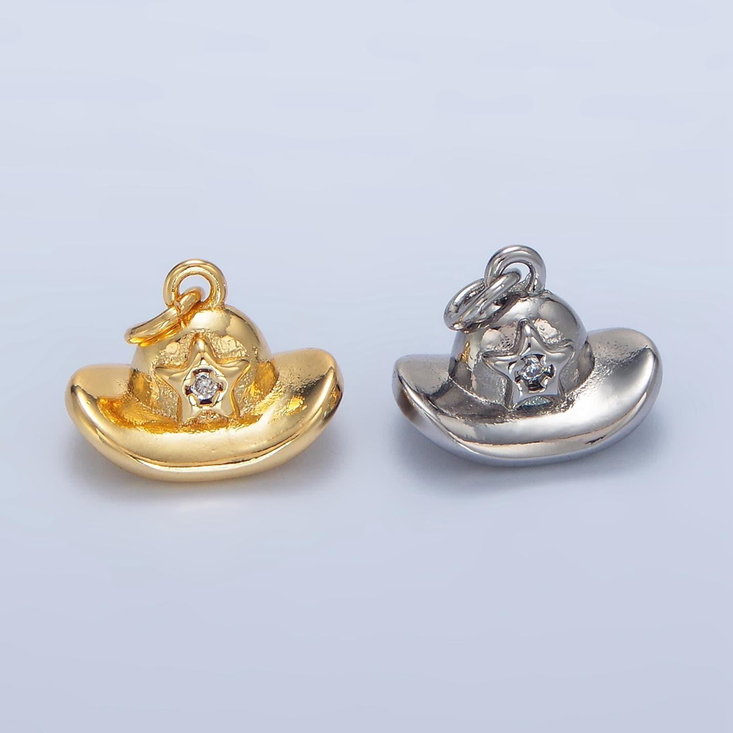 Cowboy hat 3d design gold pendant cubic star western hat 18k gold filled charm craft supplies for necklace bracelet jewelry w012