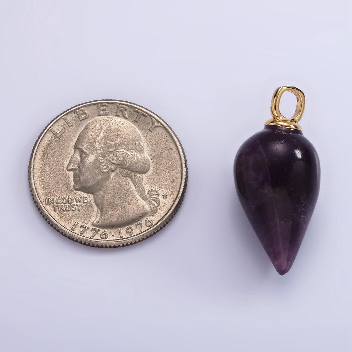 Dainty tear drop purple amethyst charm 29.6 x 13 mm gemstone pendant semi precious stone ac807