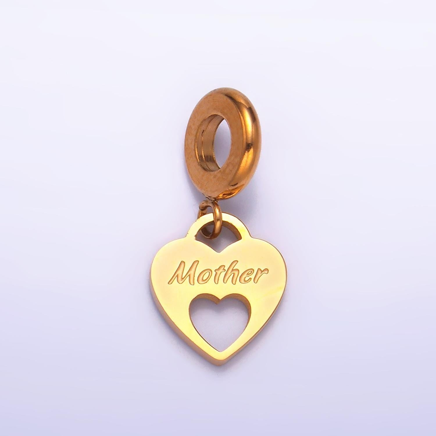 Stainless steel gold heart mama charm mother day theme rondelle bail drop pendant | p-1436