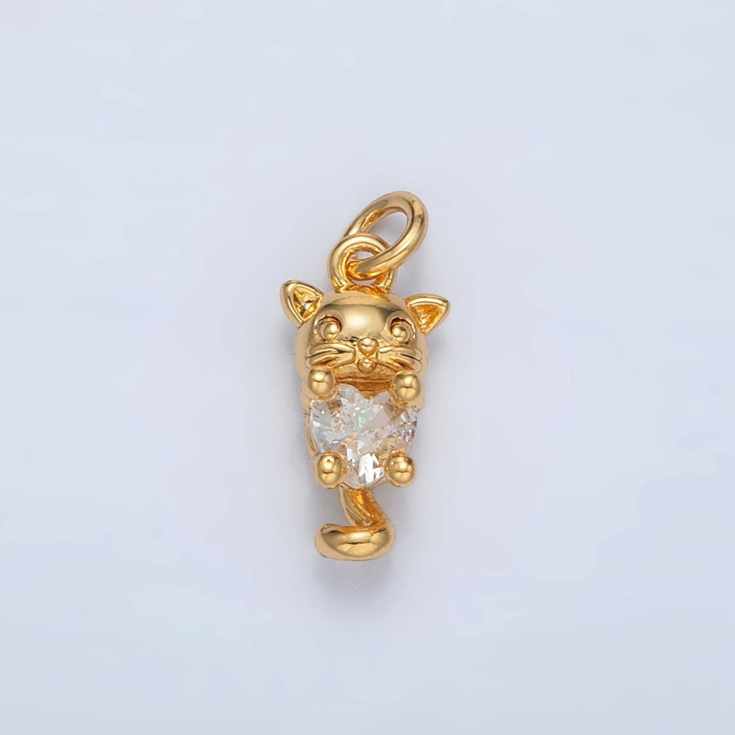 Mini gold cat charm small kitten charm animal charms 24k gold filled findings ac159