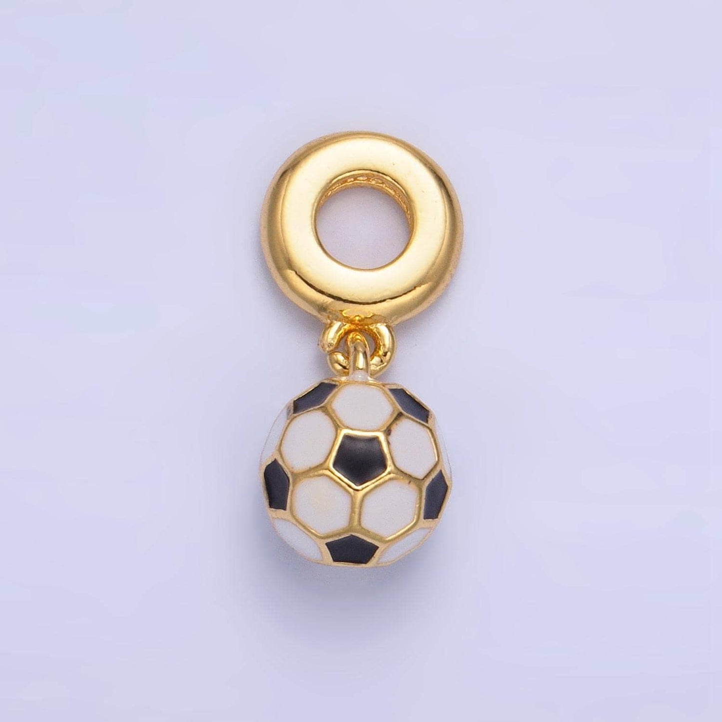 24k gold filled soccer ball charm sport theme rondelle bail for drop pendant bracelet | w-003