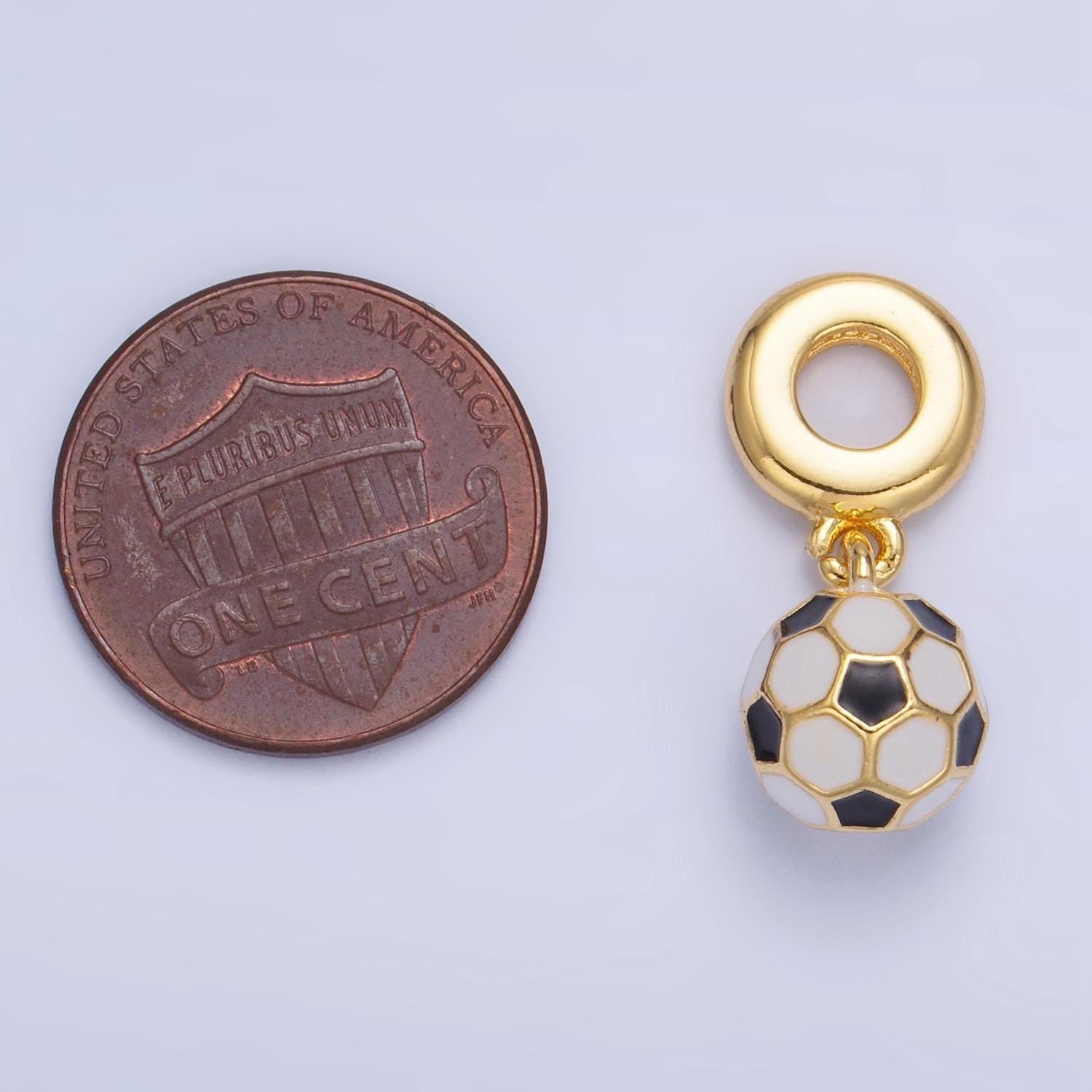 24k gold filled soccer ball charm sport theme rondelle bail for drop pendant bracelet | w-003