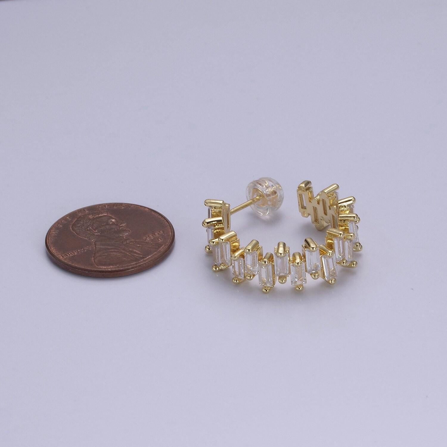 14k gold filled hoop earrings baguette hoop earrings chunky earring cz diamond earrings statement earrings hoop bold earrings t-360
