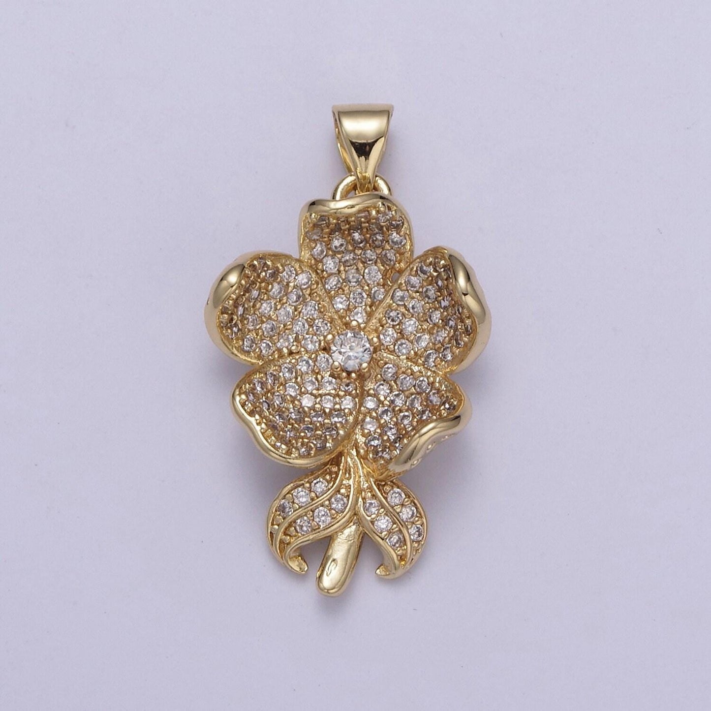 Dainty clear / pink five flower petal pendant for necklace in 24k gold filled h-250 / h-254