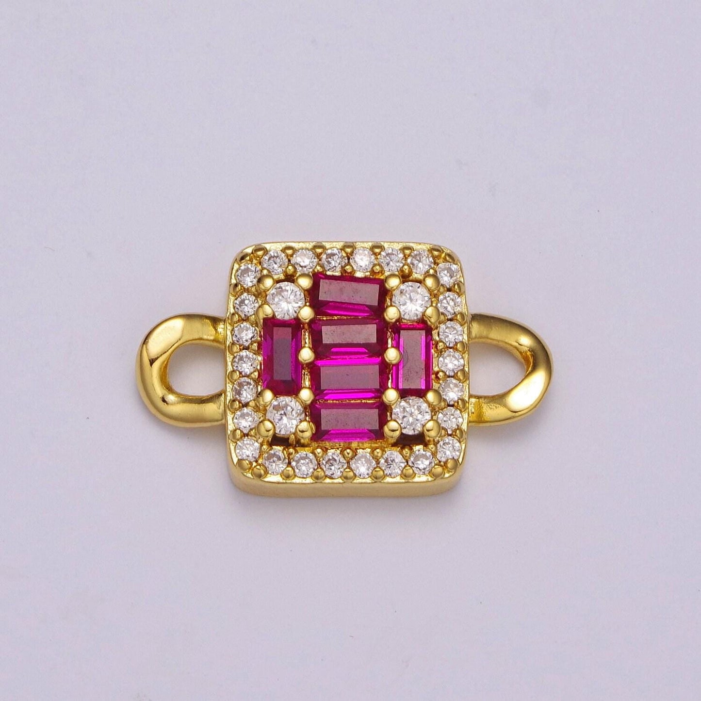 Mini clear pink red purple olive square charm connector 16k gold filled link connector micro pave cz connector for bracelet component y370