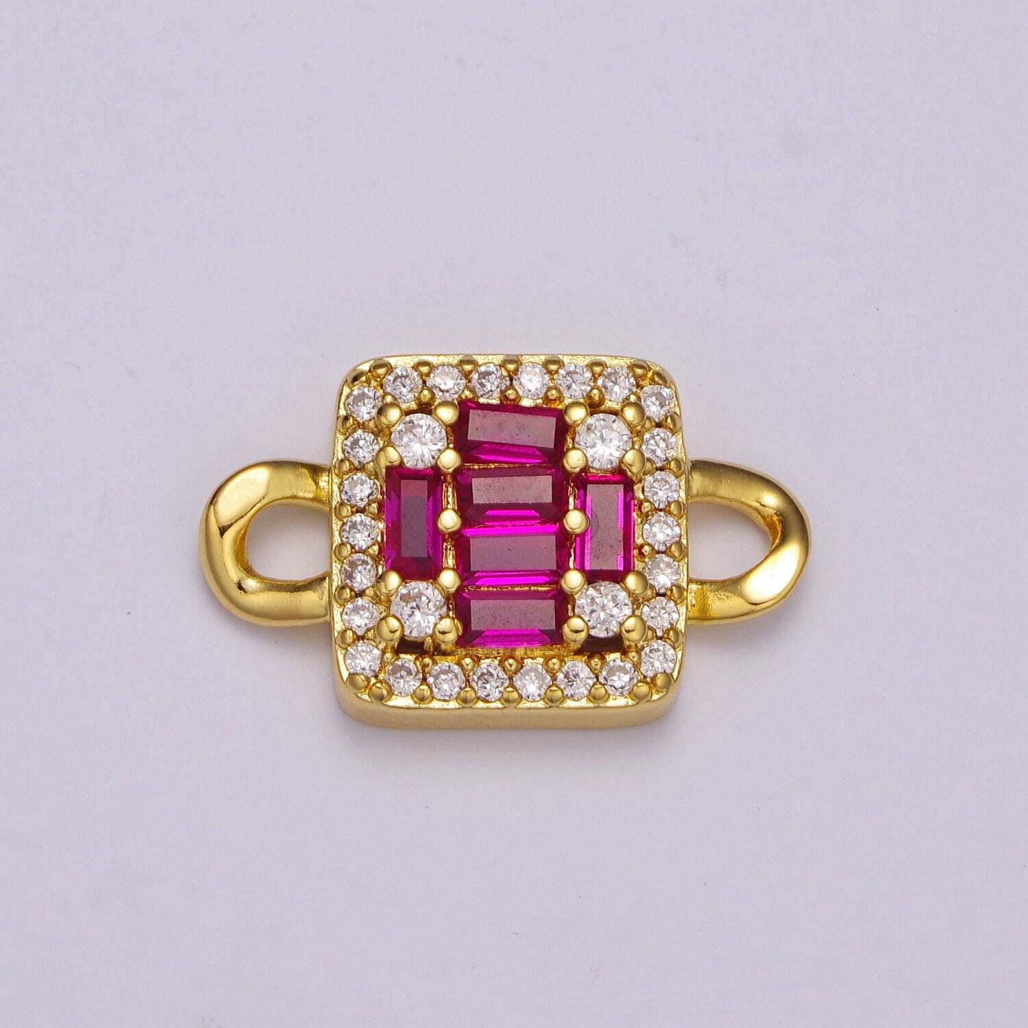 Mini clear pink red purple olive square charm connector 16k gold filled link connector micro pave cz connector for bracelet component y370