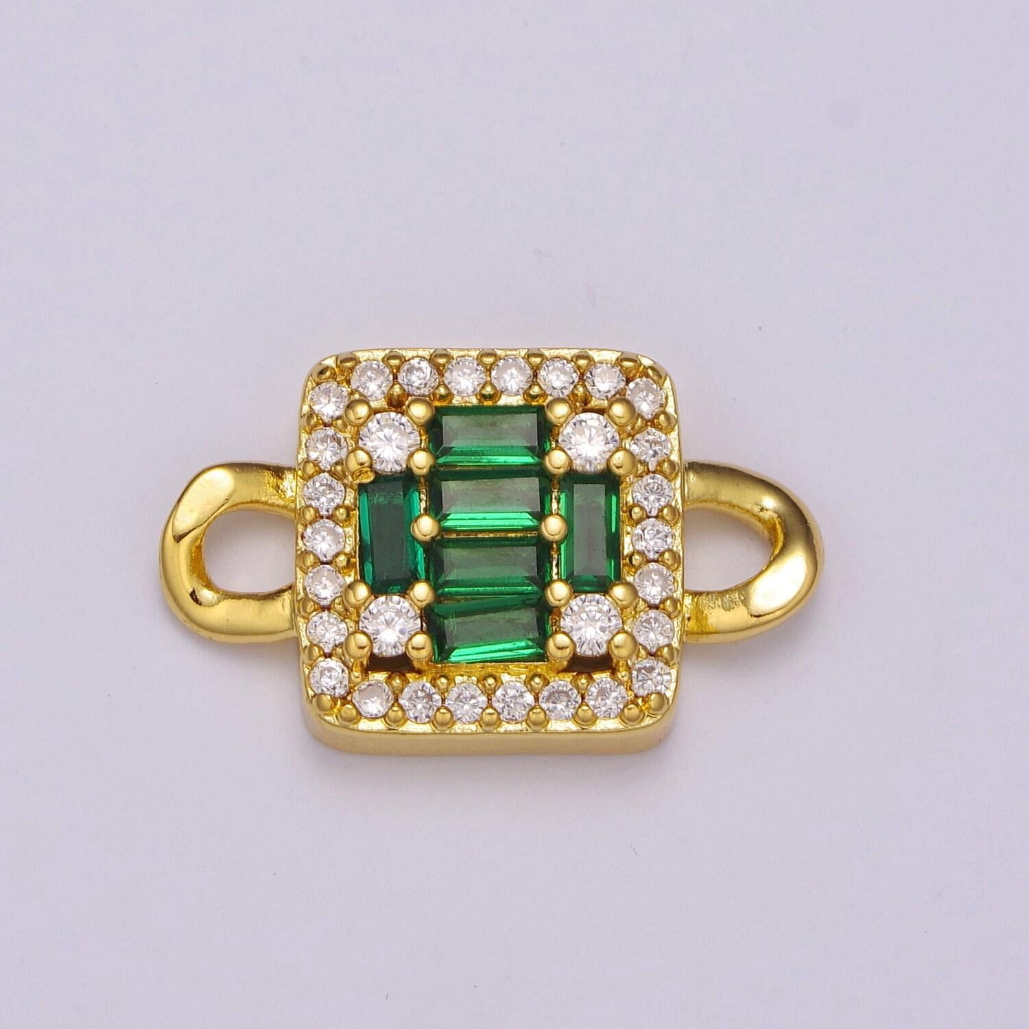 Mini clear pink red purple olive square charm connector 16k gold filled link connector micro pave cz connector for bracelet component y370