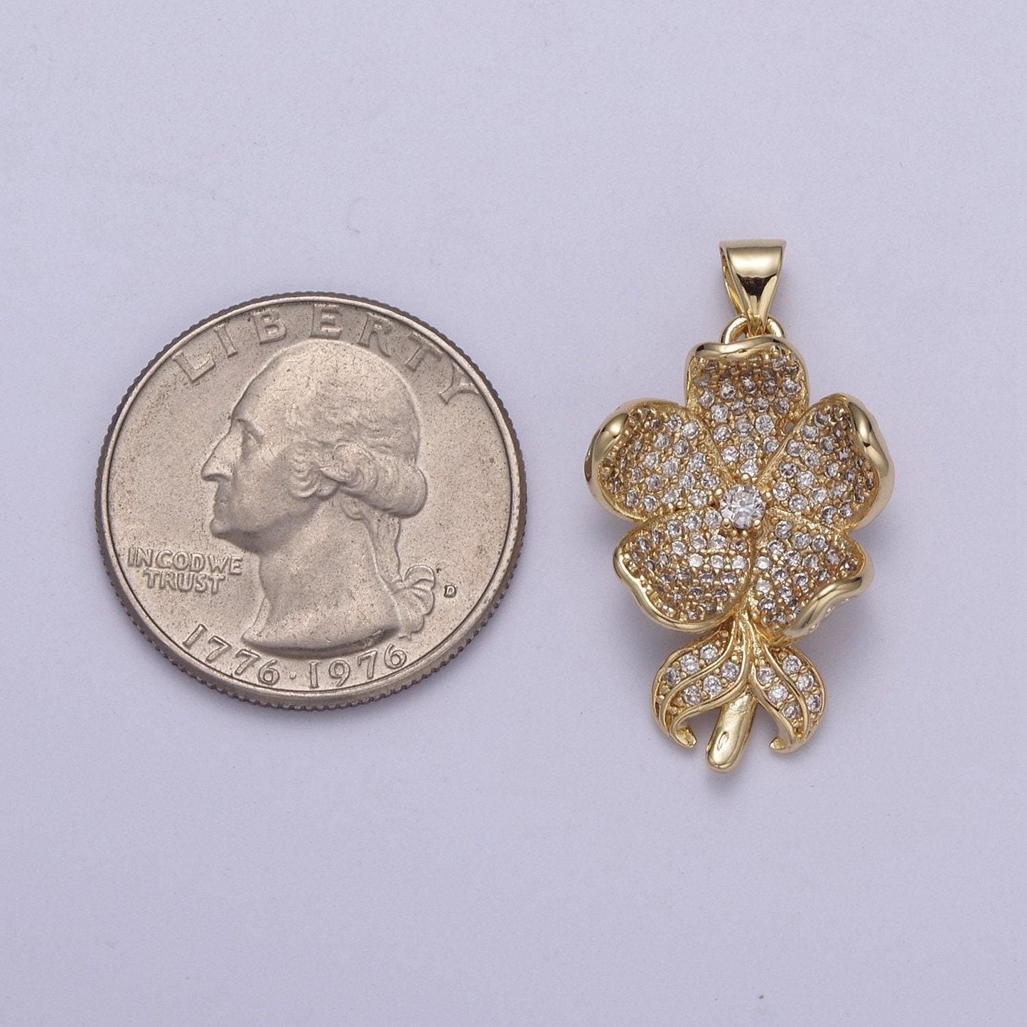 Dainty clear / pink five flower petal pendant for necklace in 24k gold filled h-250 / h-254