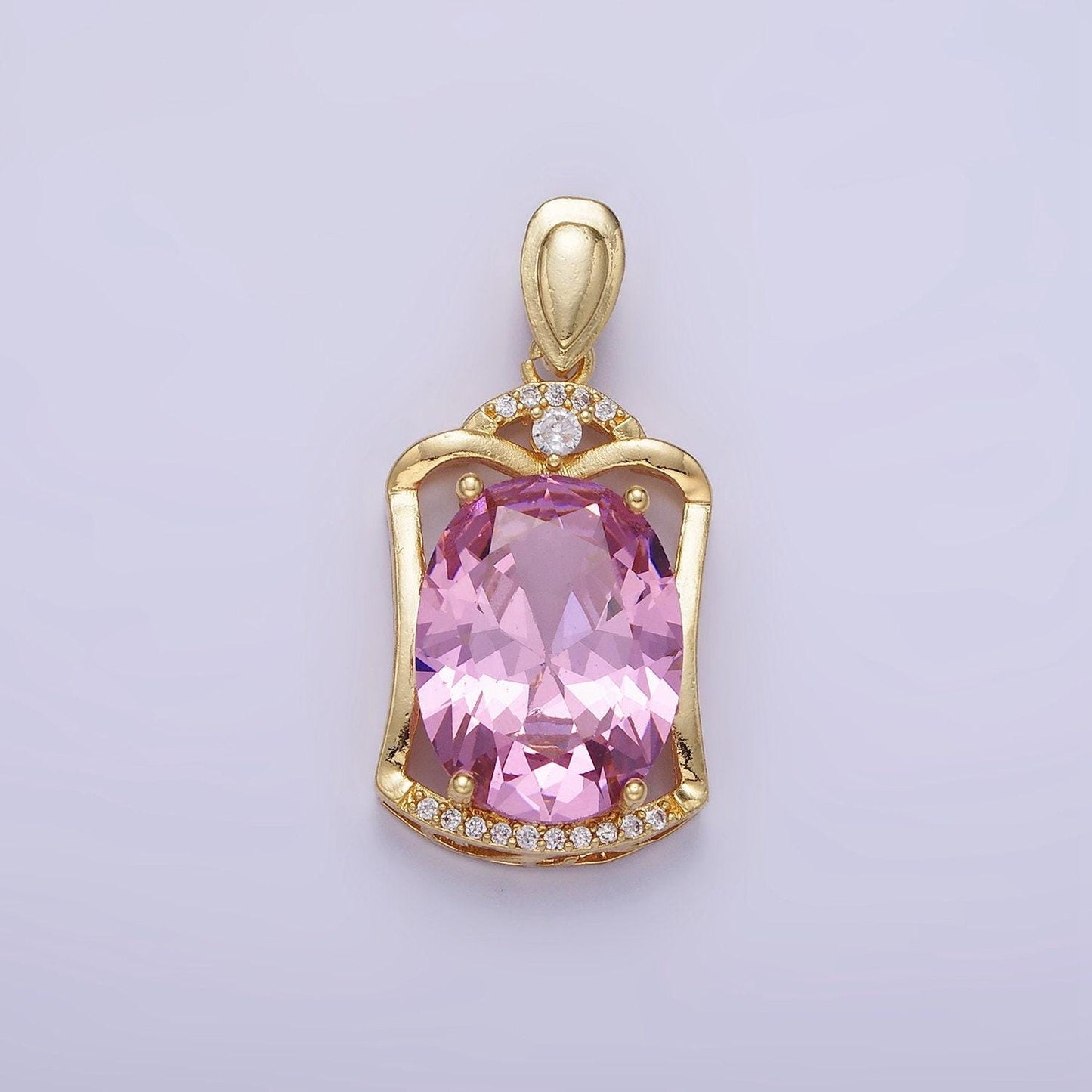 14k gold filled pink cz oval open micro paved cz frame bezel | aa-1187