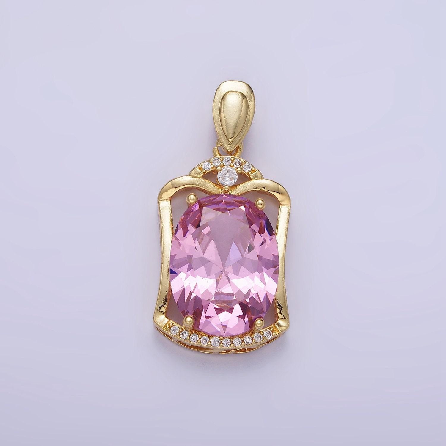 14k gold filled pink cz oval open micro paved cz frame bezel | aa-1187