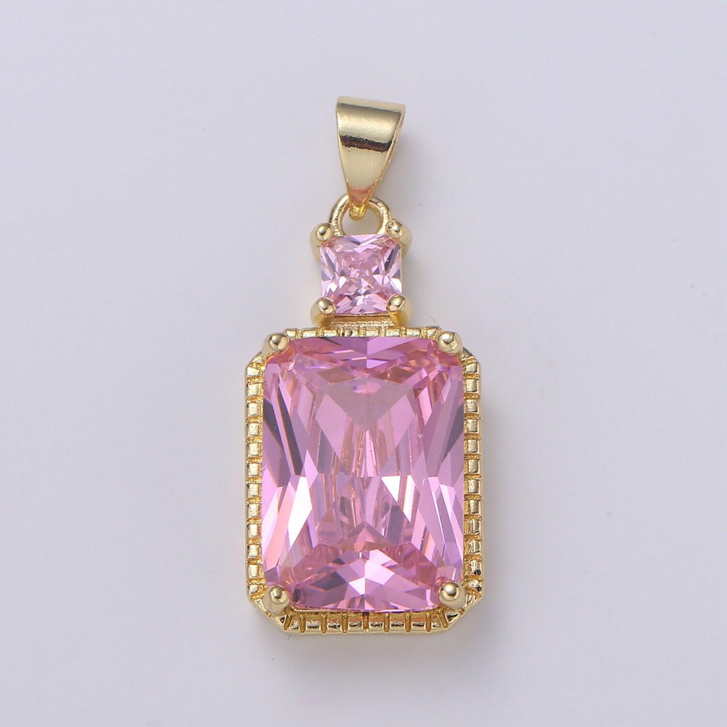 1x cz square cut charm gold pendant, solitaire cz charm for statement jewelry, sophisticate design, pdgf 2178