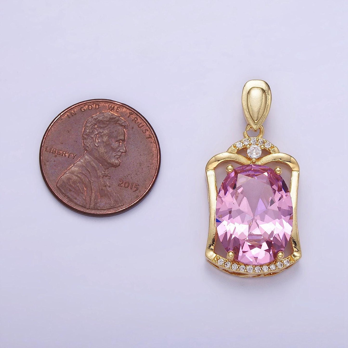 14k gold filled pink cz oval open micro paved cz frame bezel | aa-1187