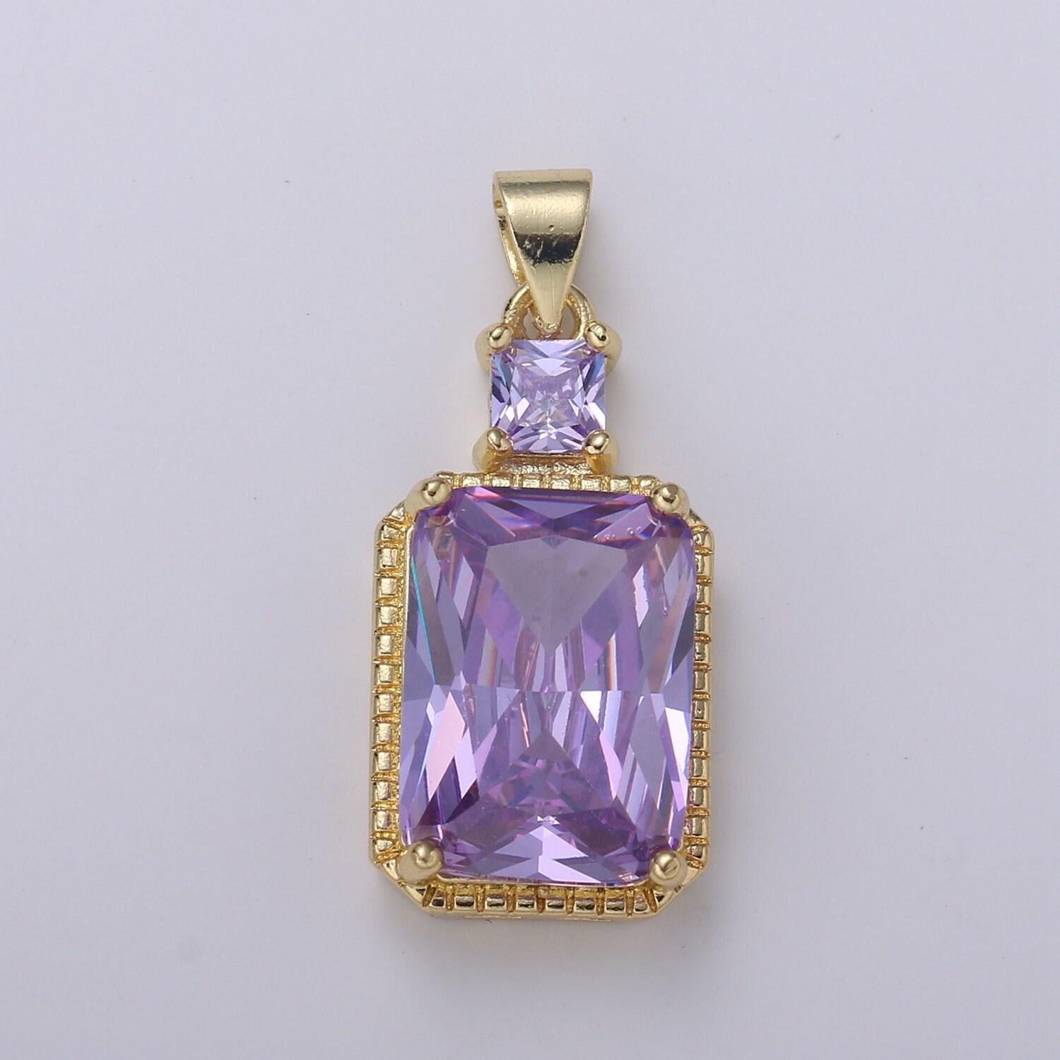 1x cz square cut charm gold pendant, solitaire cz charm for statement jewelry, sophisticate design, pdgf 2178