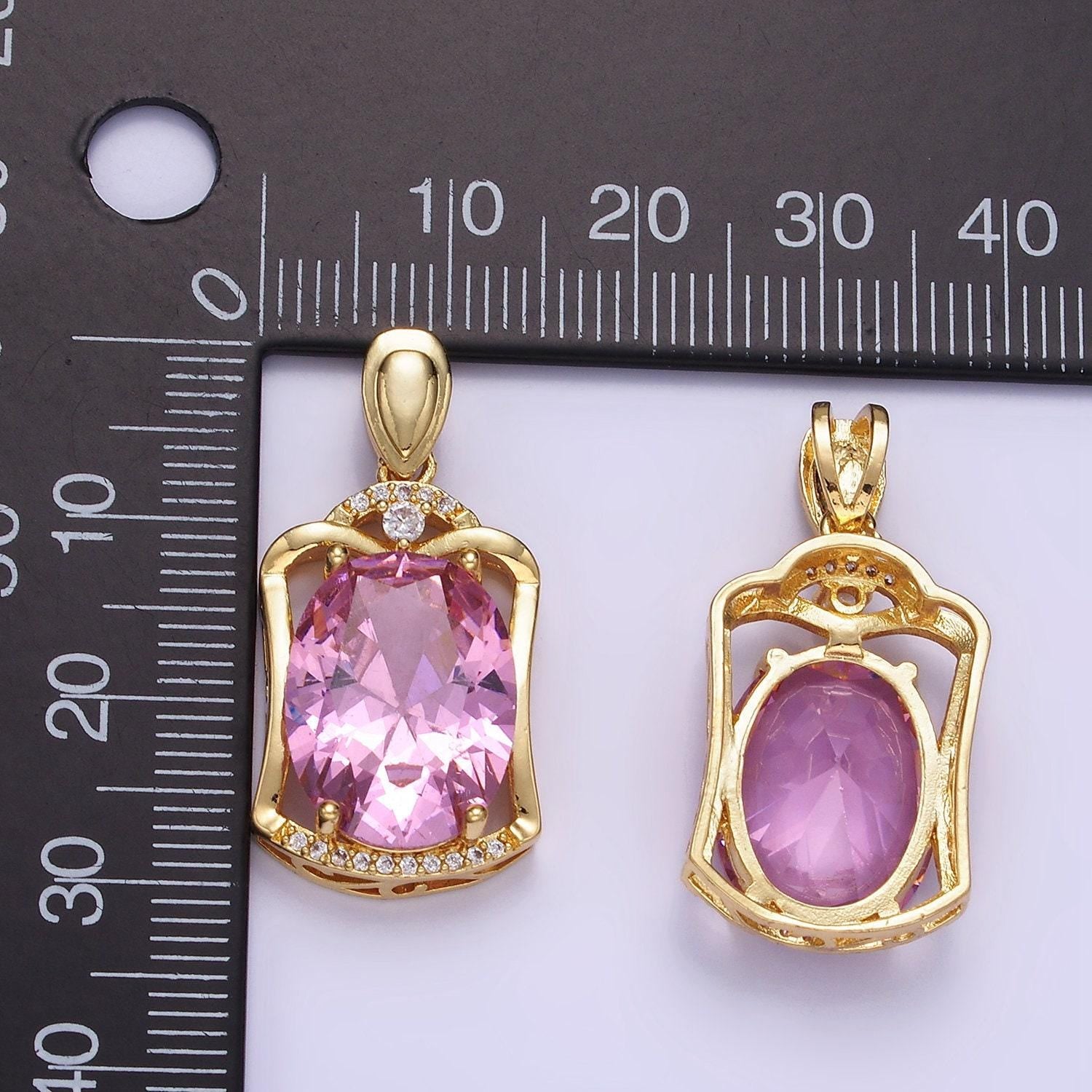 14k gold filled pink cz oval open micro paved cz frame bezel | aa-1187