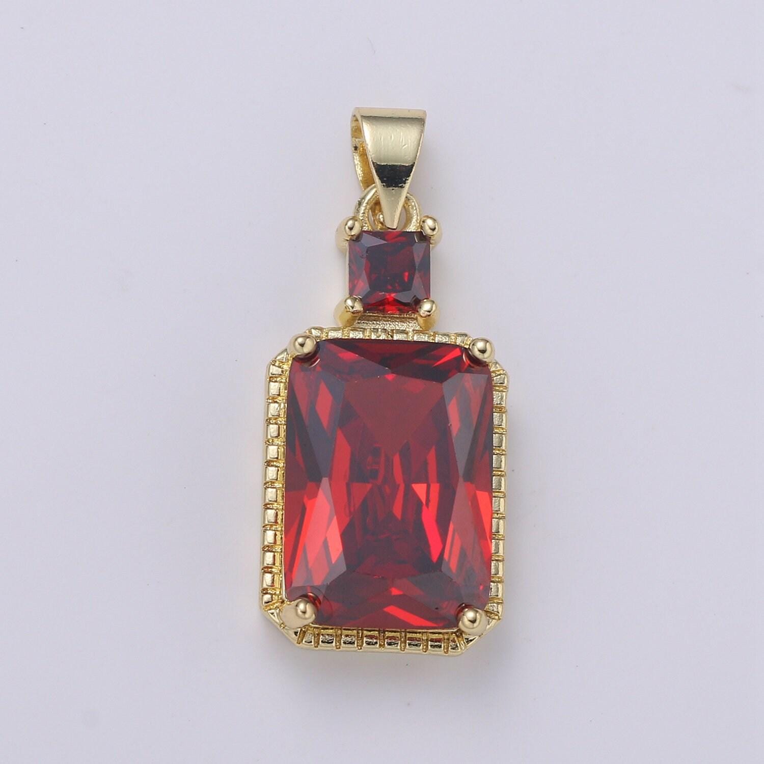 1x cz square cut charm gold pendant, solitaire cz charm for statement jewelry, sophisticate design, pdgf 2178