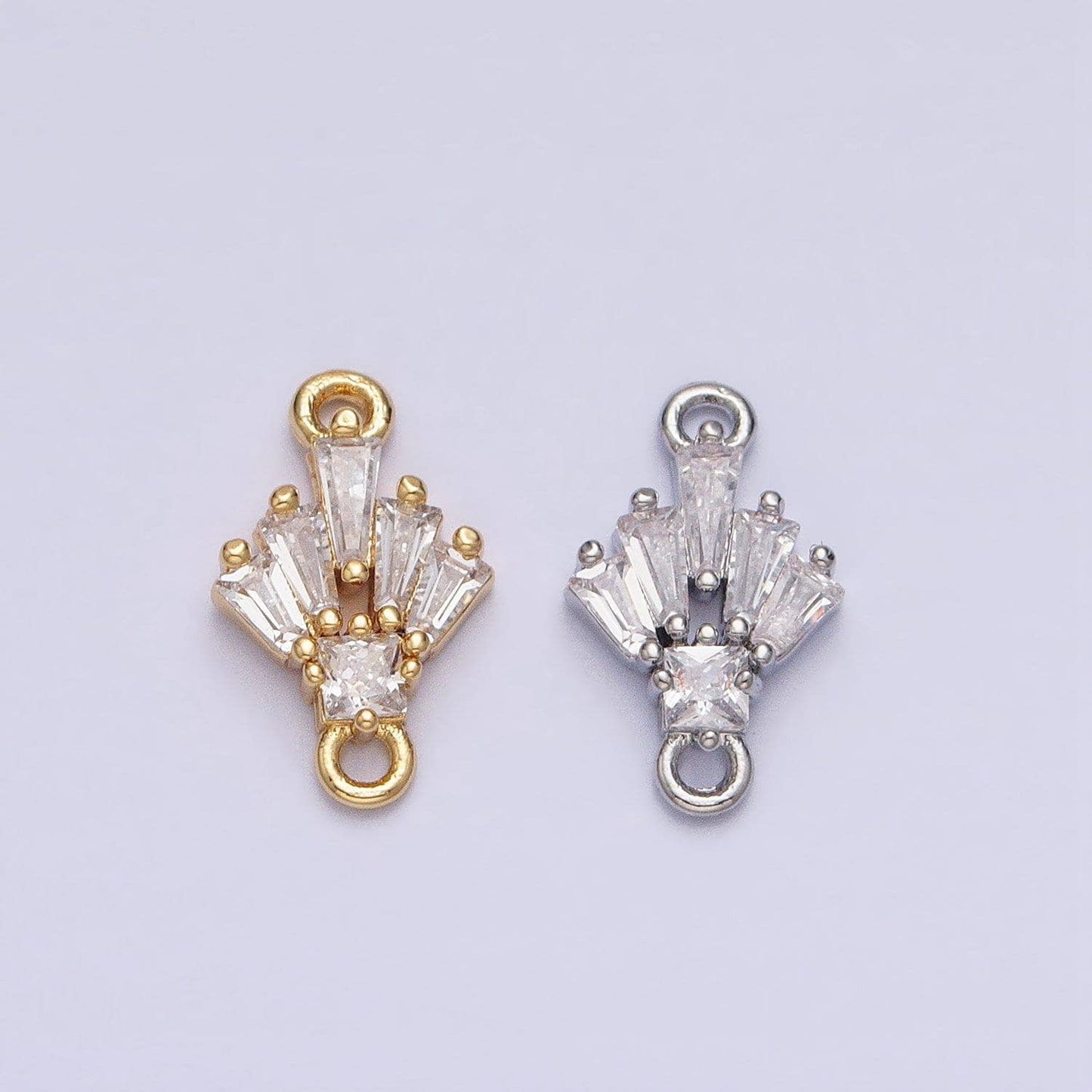 18k gold filled clear cz multiple baguette round mini connector in gold & silver | y-841