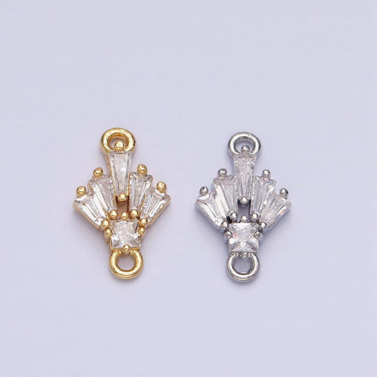 18k gold filled clear cz multiple baguette round mini connector in gold & silver | y-841