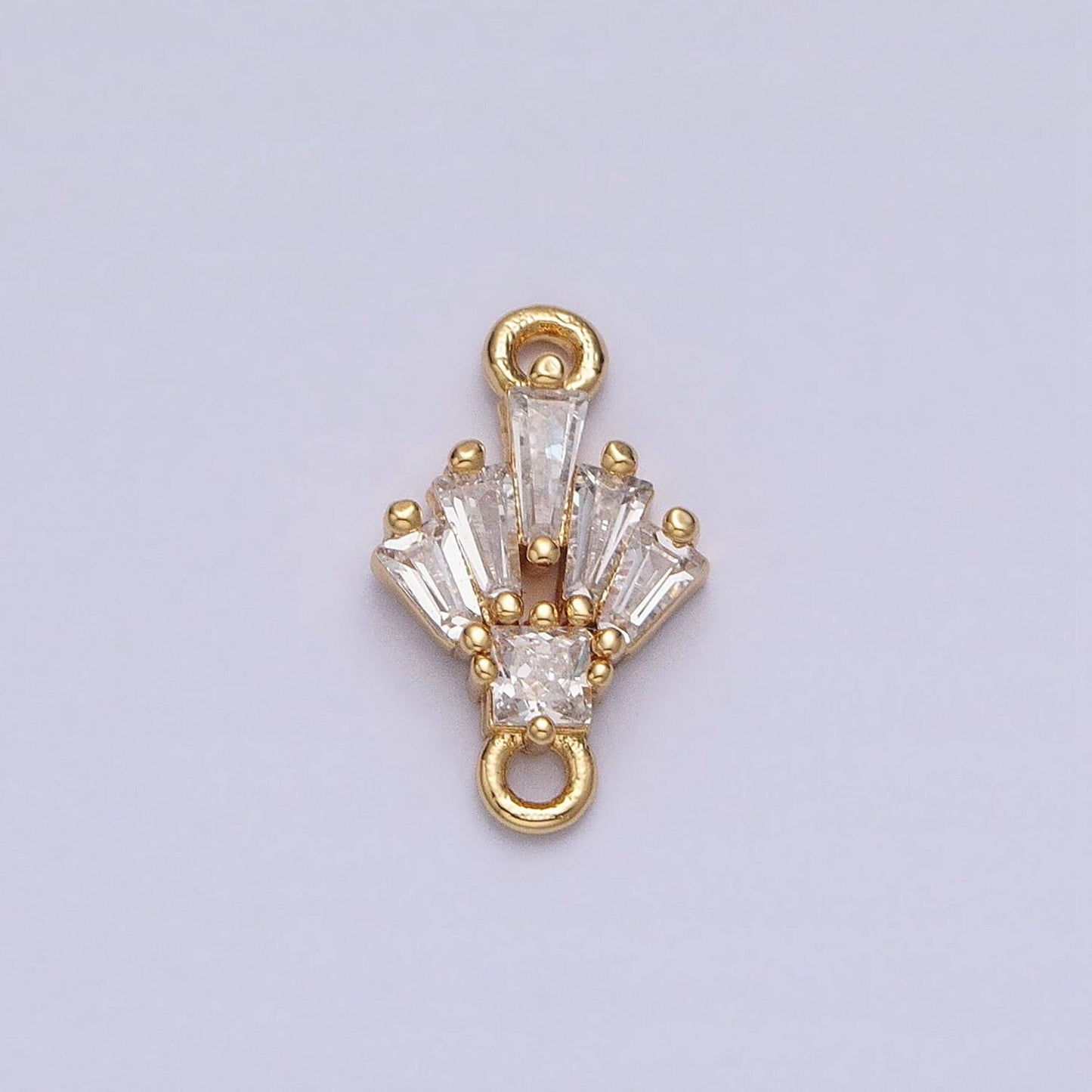 18k gold filled clear cz multiple baguette round mini connector in gold & silver | y-841
