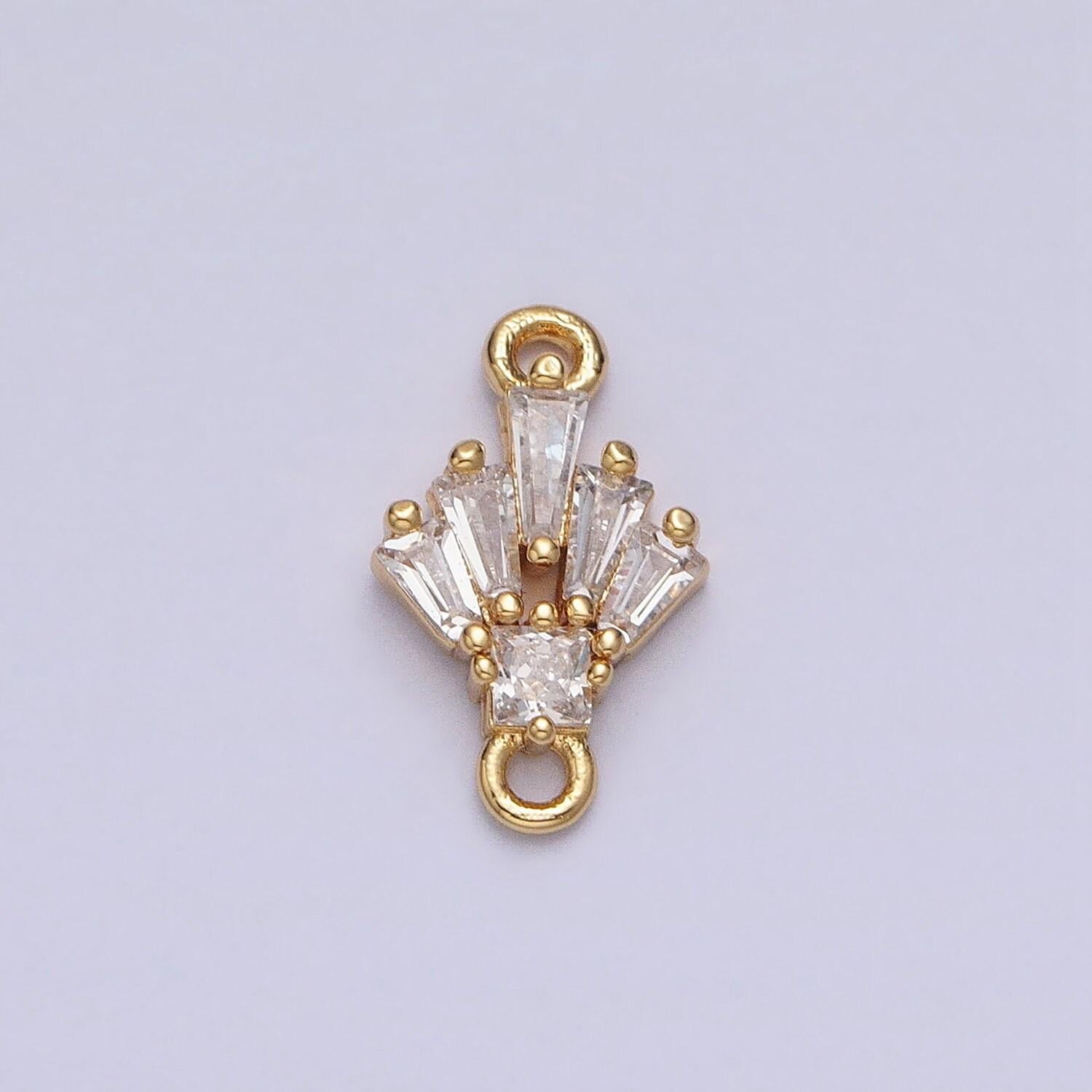 18k gold filled clear cz multiple baguette round mini connector in gold & silver | y-841