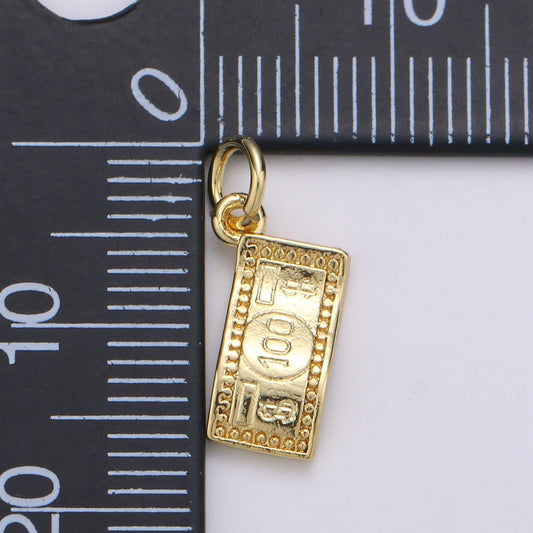 1x 100 dollar bill money charm 24k gold charm fortune pendant charm, good luck charm, happiness for diy jewelry,gold color, chgf-2030