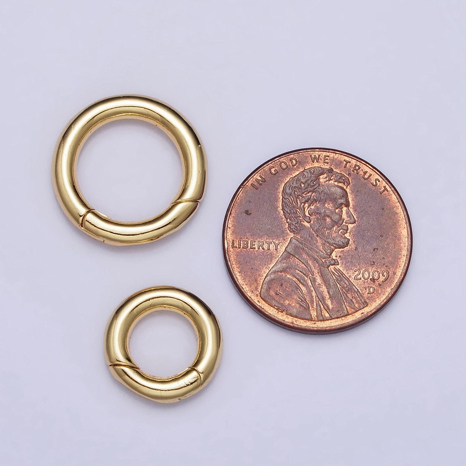 Dainty gold spring gate ring, push gate ring 10, 15 mm round circle ring charm holder gold clasp for jewelry clasp z-340
