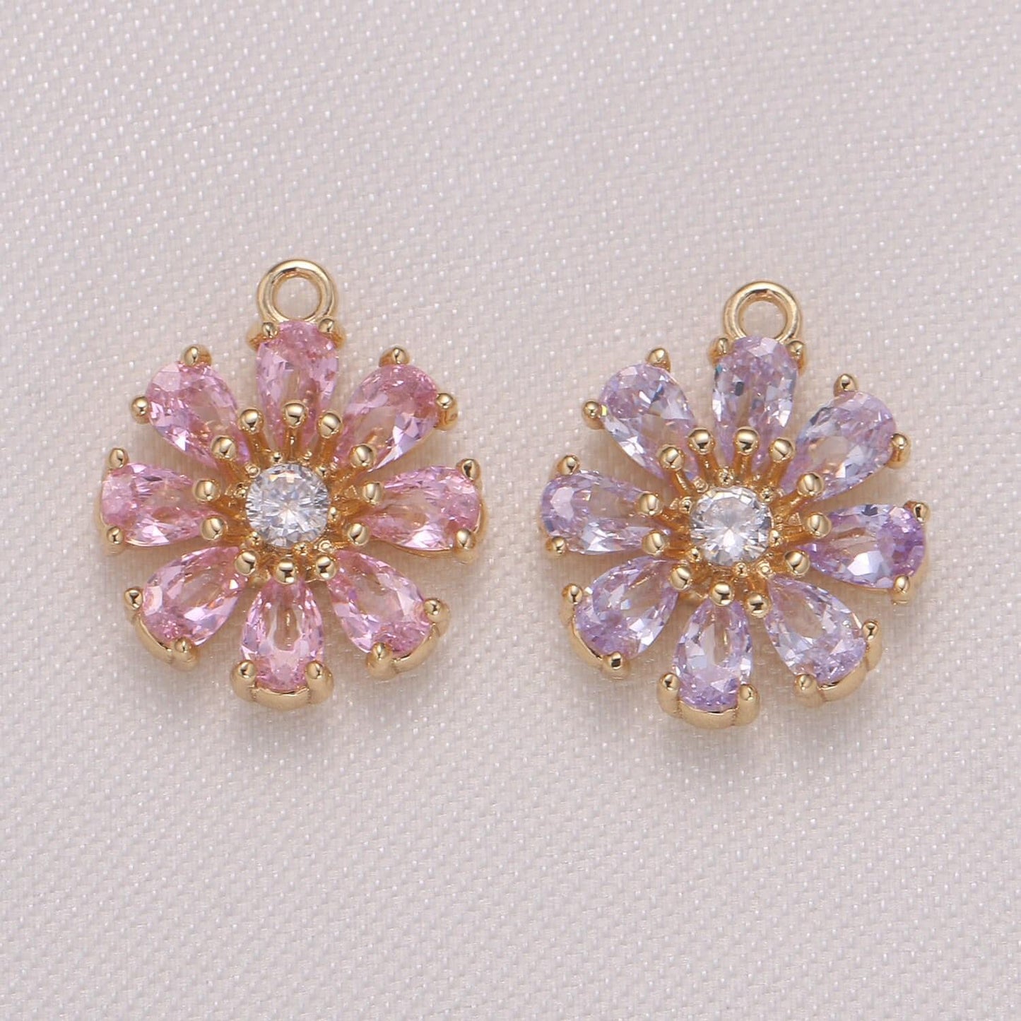Dainty pink purple daisy flower cubic zirconia cz charm pendant floral nature charm bracelet necklace earring supply - 962