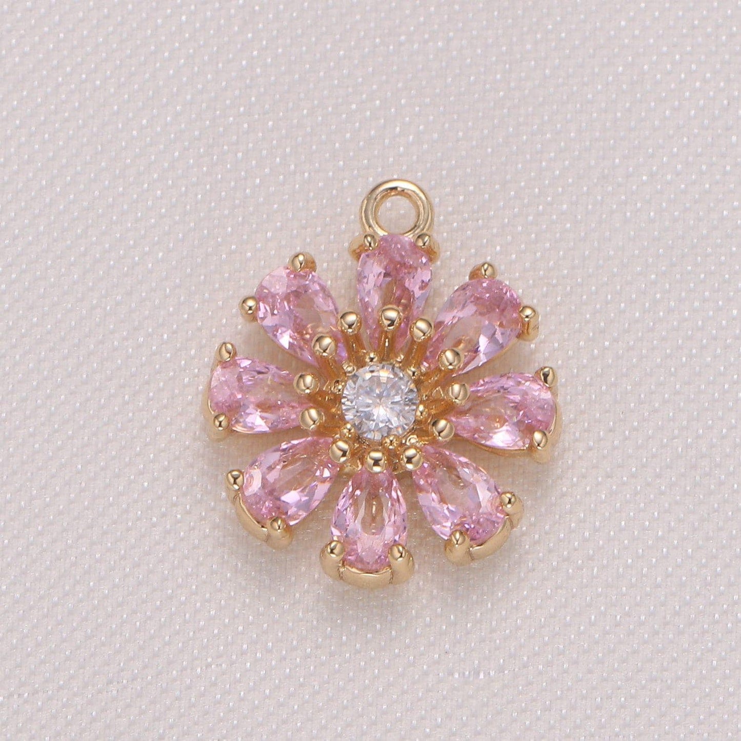 Dainty pink purple daisy flower cubic zirconia cz charm pendant floral nature charm bracelet necklace earring supply - 962