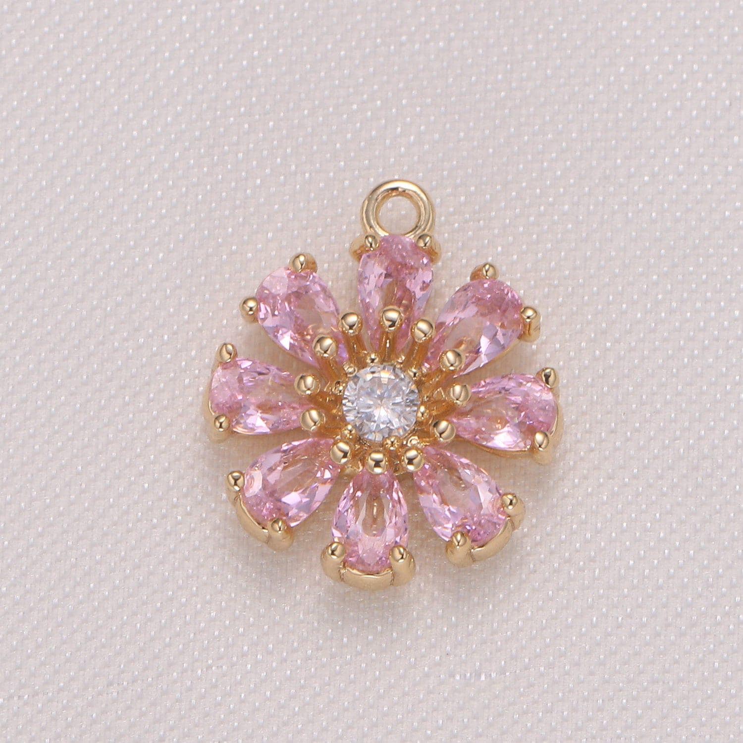 Dainty pink purple daisy flower cubic zirconia cz charm pendant floral nature charm bracelet necklace earring supply - 962