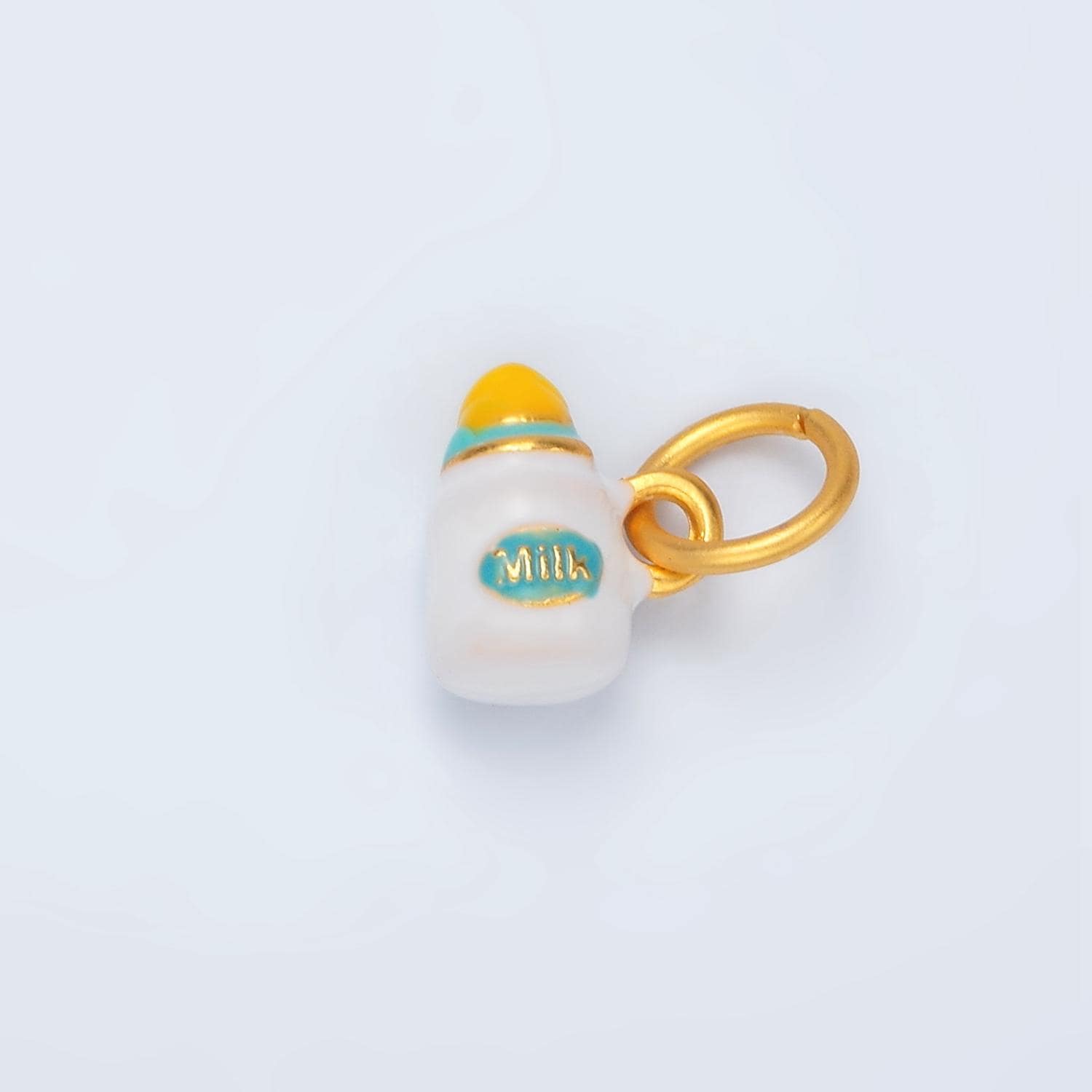 24k gold filled baby milk, white bottle kids enamel charm | m-155