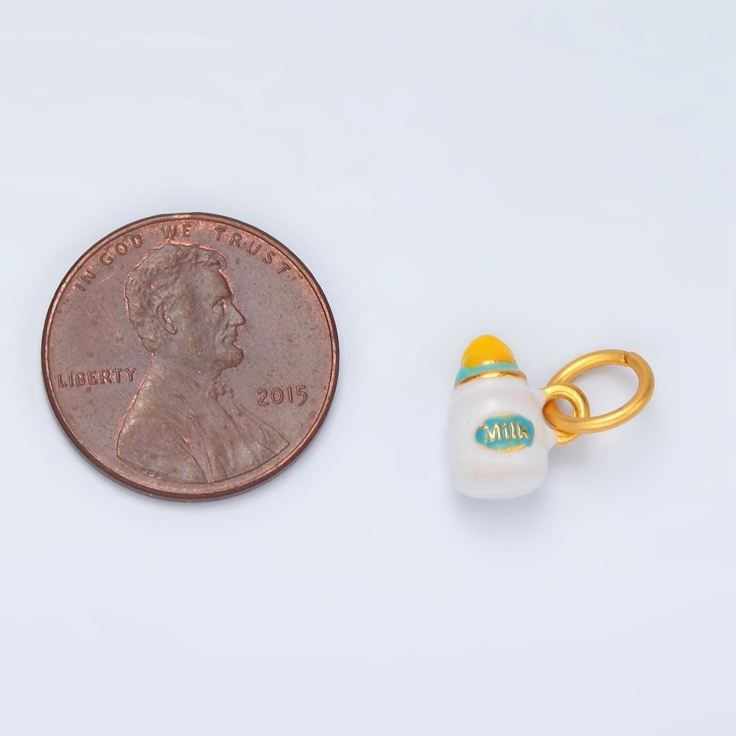 24k gold filled baby milk, white bottle kids enamel charm | m-155