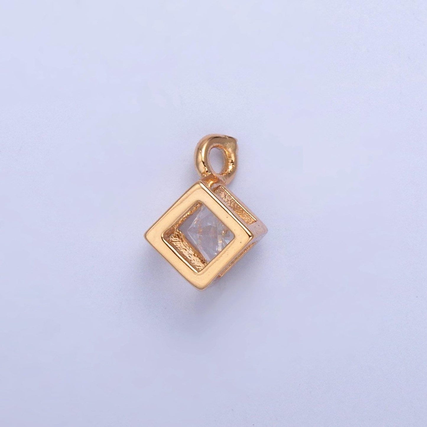 24k gold dainty cubed cz clear stone embedded pendant, add on cubed charm dainty crystal cz stone for necklace bracelet supply | x-029