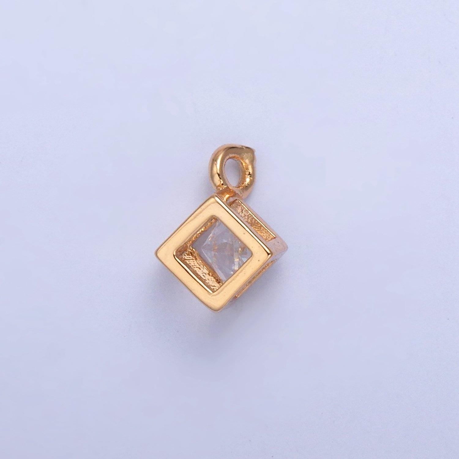 24k gold dainty cubed cz clear stone embedded pendant, add on cubed charm dainty crystal cz stone for necklace bracelet supply | x-029