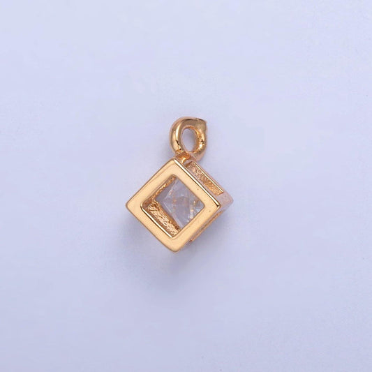 24k gold dainty cubed cz clear stone embedded pendant, add on cubed charm dainty crystal cz stone for necklace bracelet supply | x-029