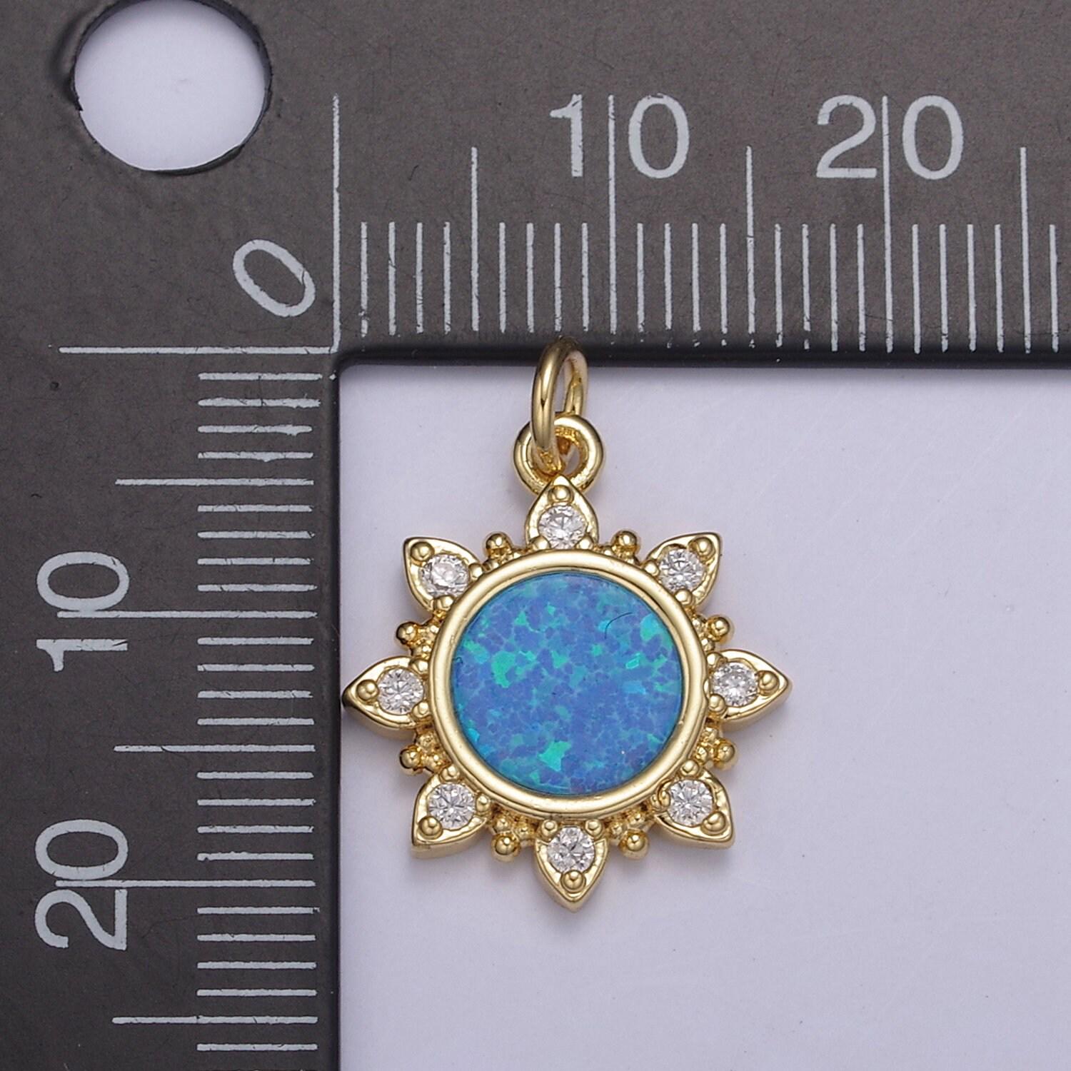 Dainty opal sun charm clear pink blue opal celestial jewelry inspired n-668