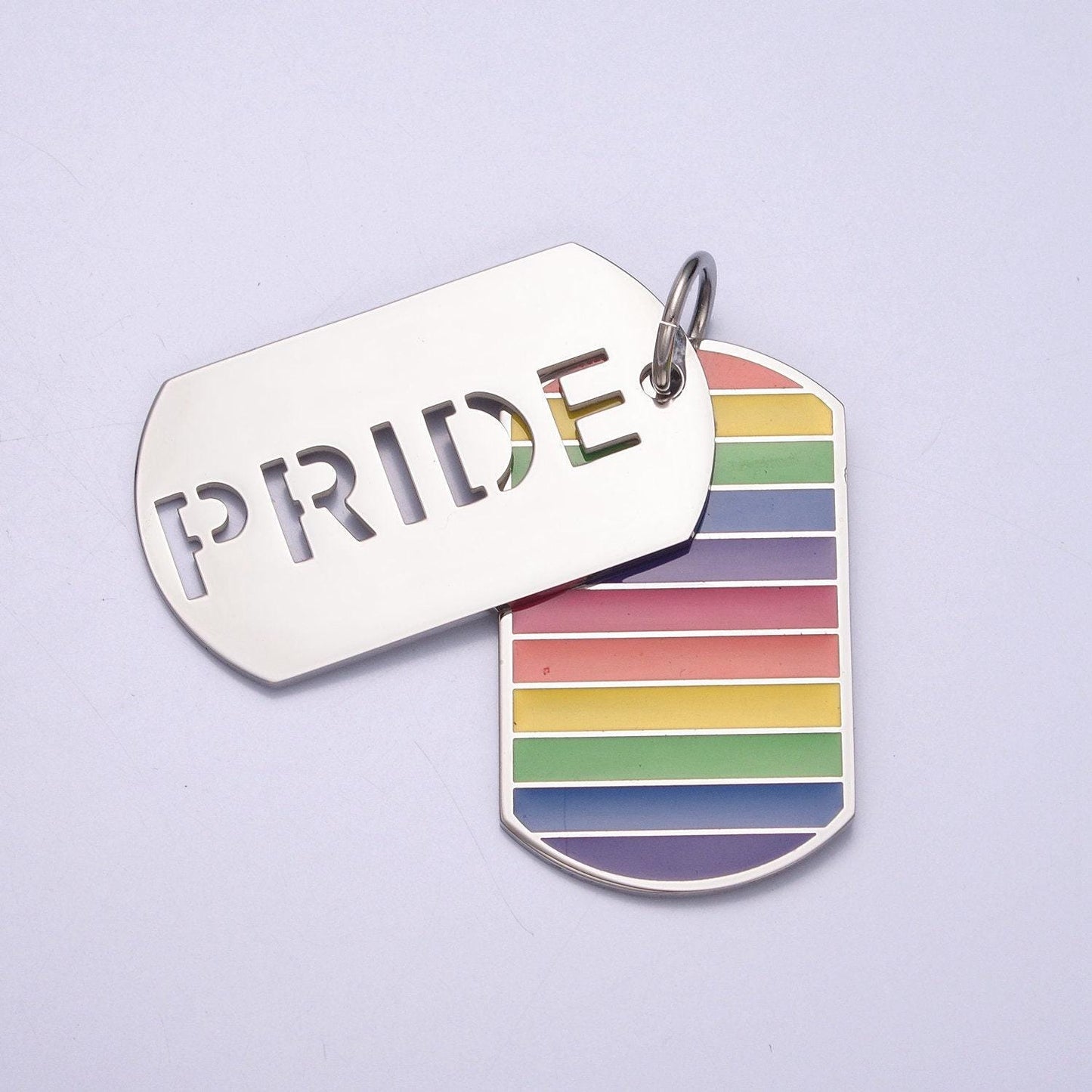 Stainless steel silver pride flag colors "pride" lettering army military tag pendant | x-628