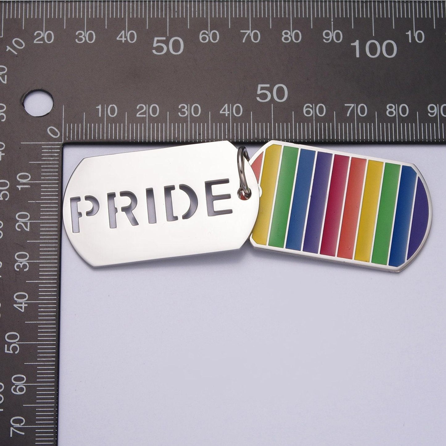 Stainless steel silver pride flag colors "pride" lettering army military tag pendant | x-628