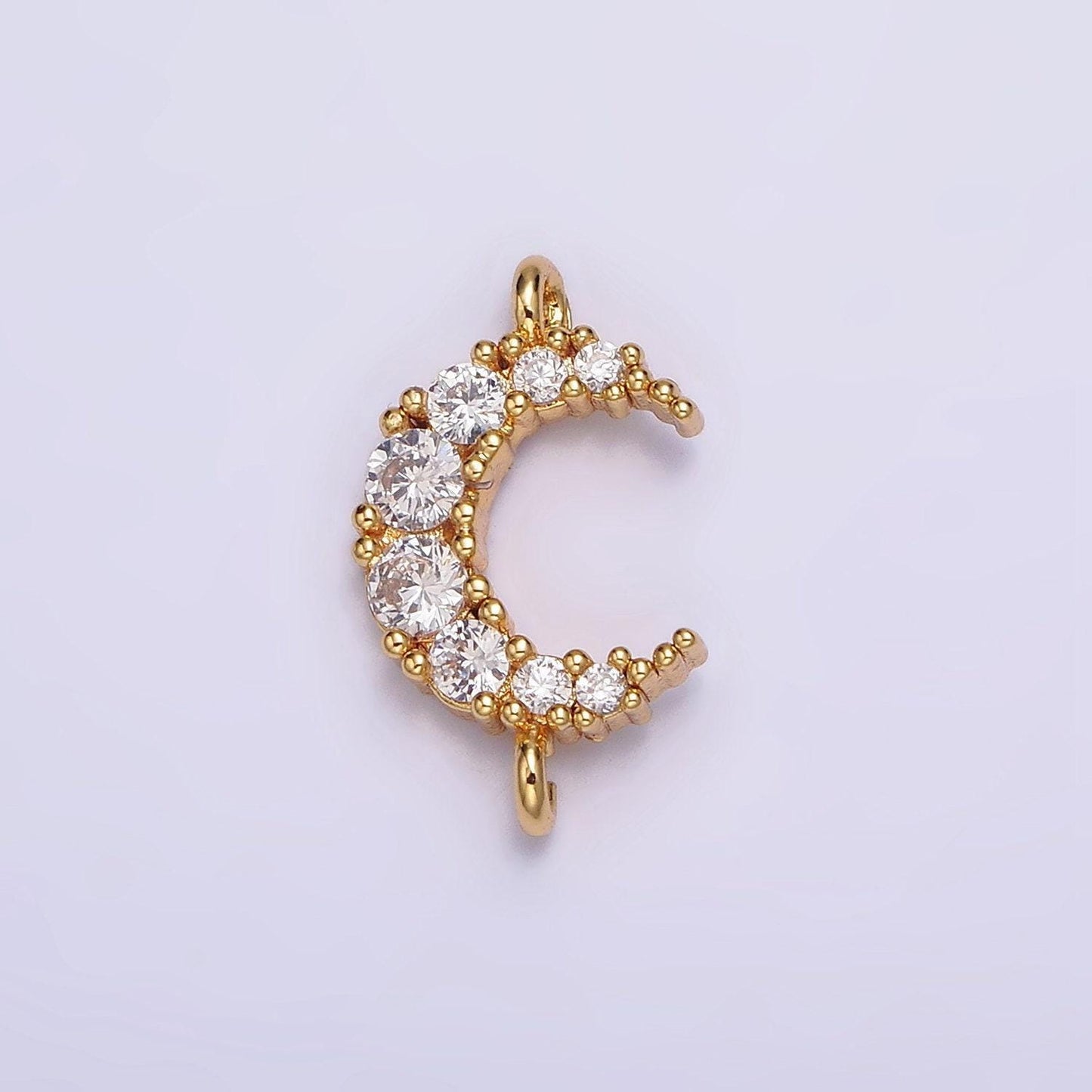 18k gold filled clear micro paved cz celestial crescent moon connector | g643
