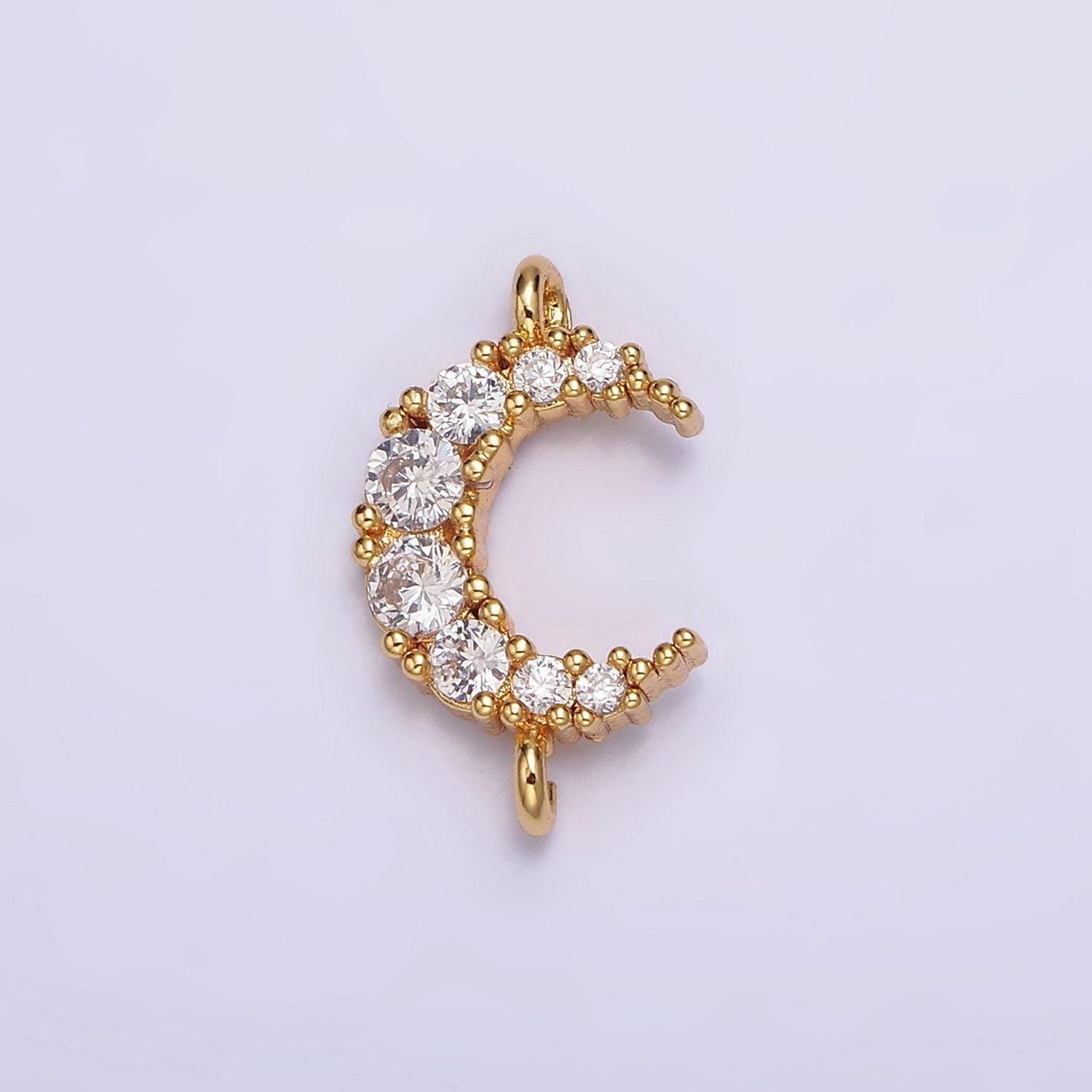 18k gold filled clear micro paved cz celestial crescent moon connector | g643