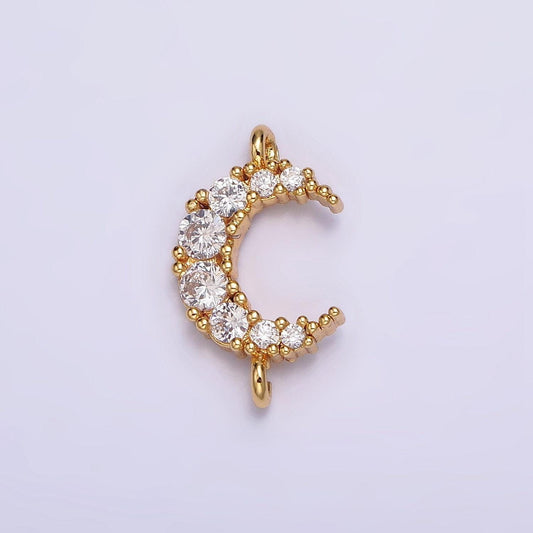 18k gold filled clear micro paved cz celestial crescent moon connector | g643