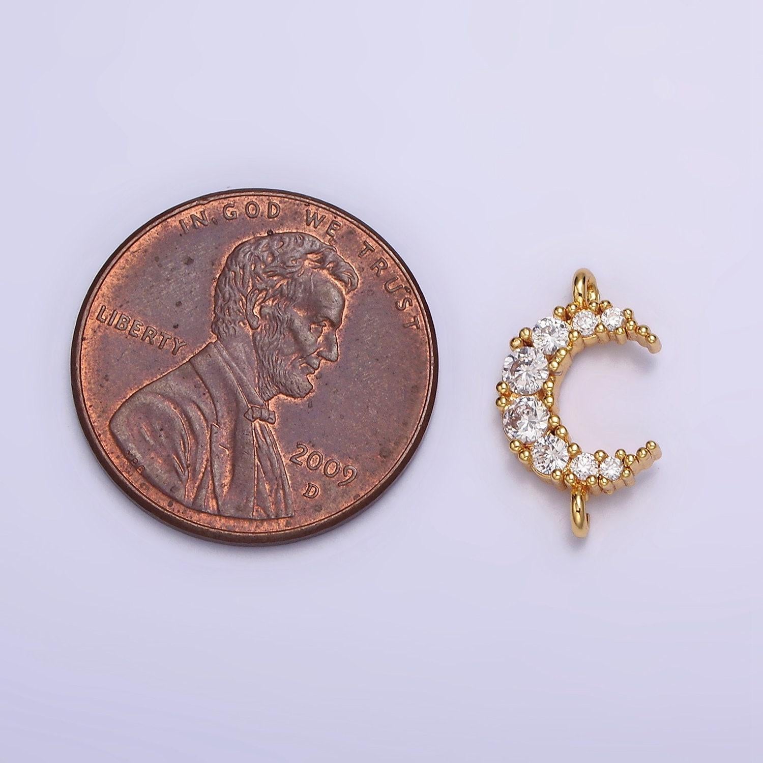 18k gold filled clear micro paved cz celestial crescent moon connector | g643