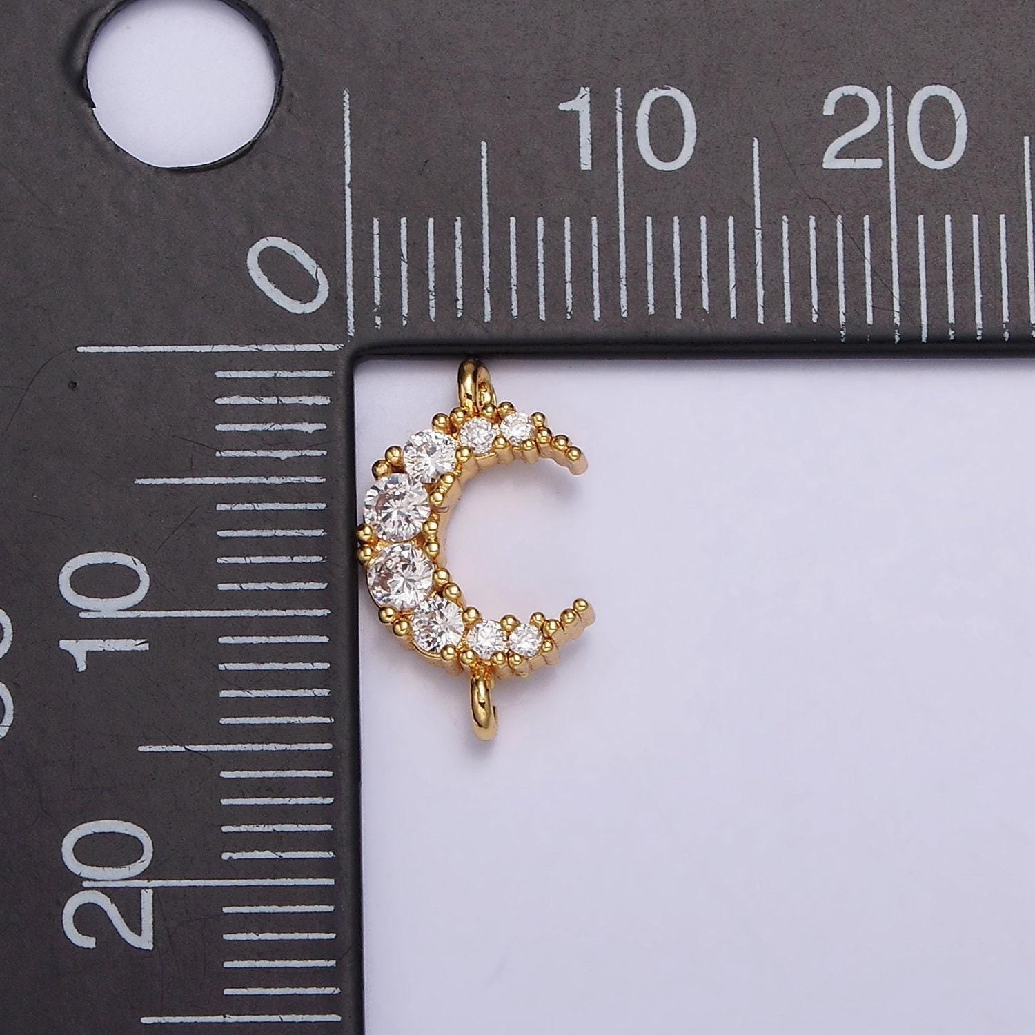 18k gold filled clear micro paved cz celestial crescent moon connector | g643