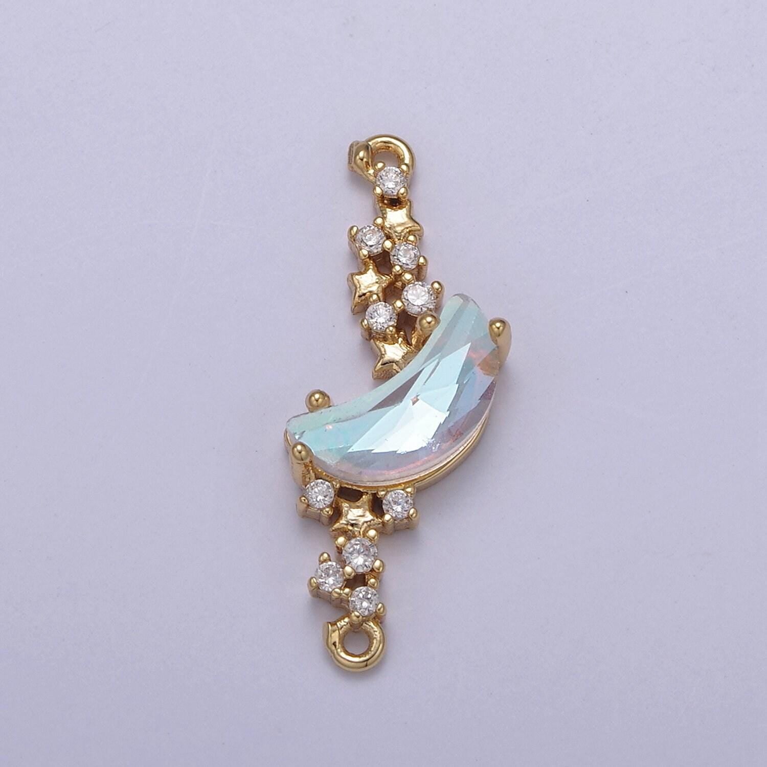 Crescent moon charm connector for celestial bracelet necklace component f-801