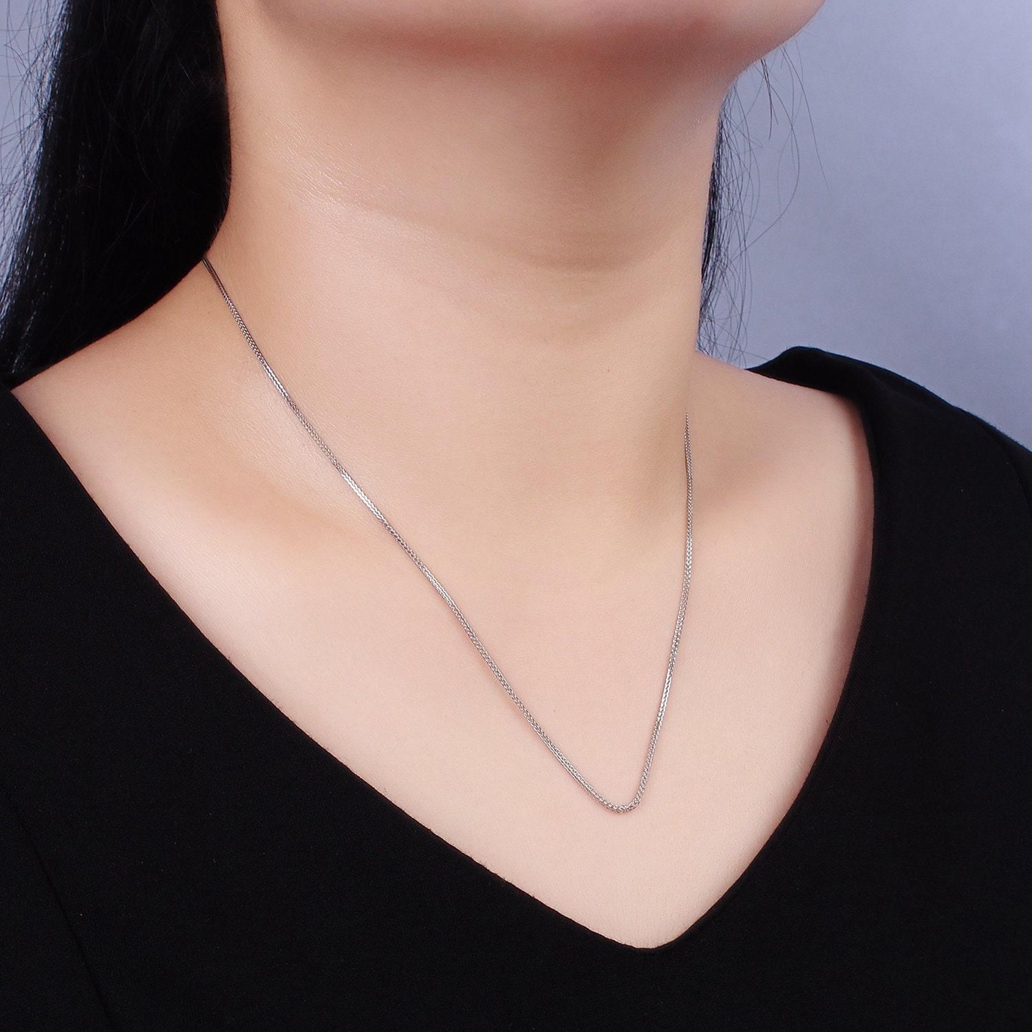 S925 sterling silver 0.8mm dainty wheat chain 18.5 inch long silver chain necklace | wa-2161