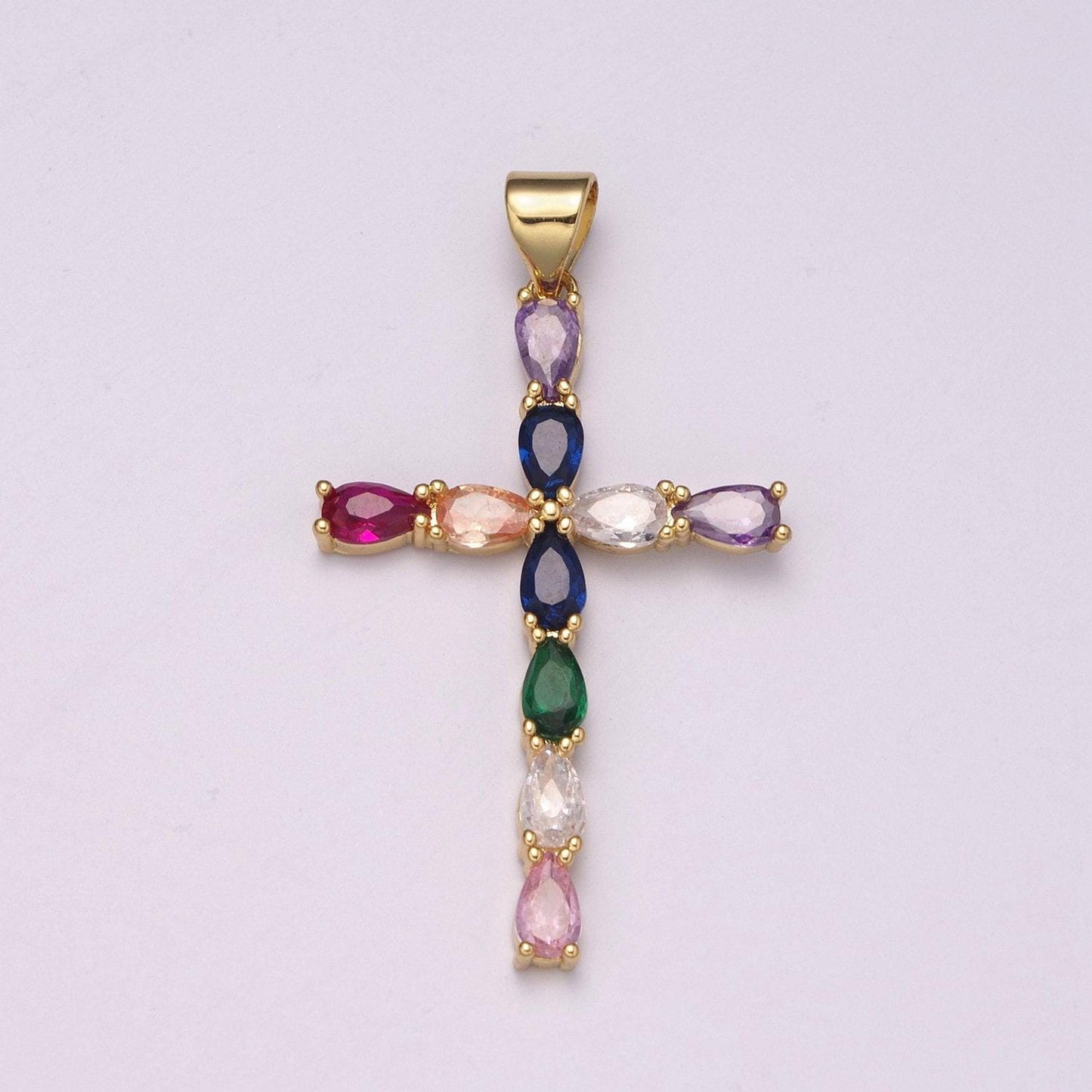 24k gold filled cross charm colorful cz pendant for necklace earring supply