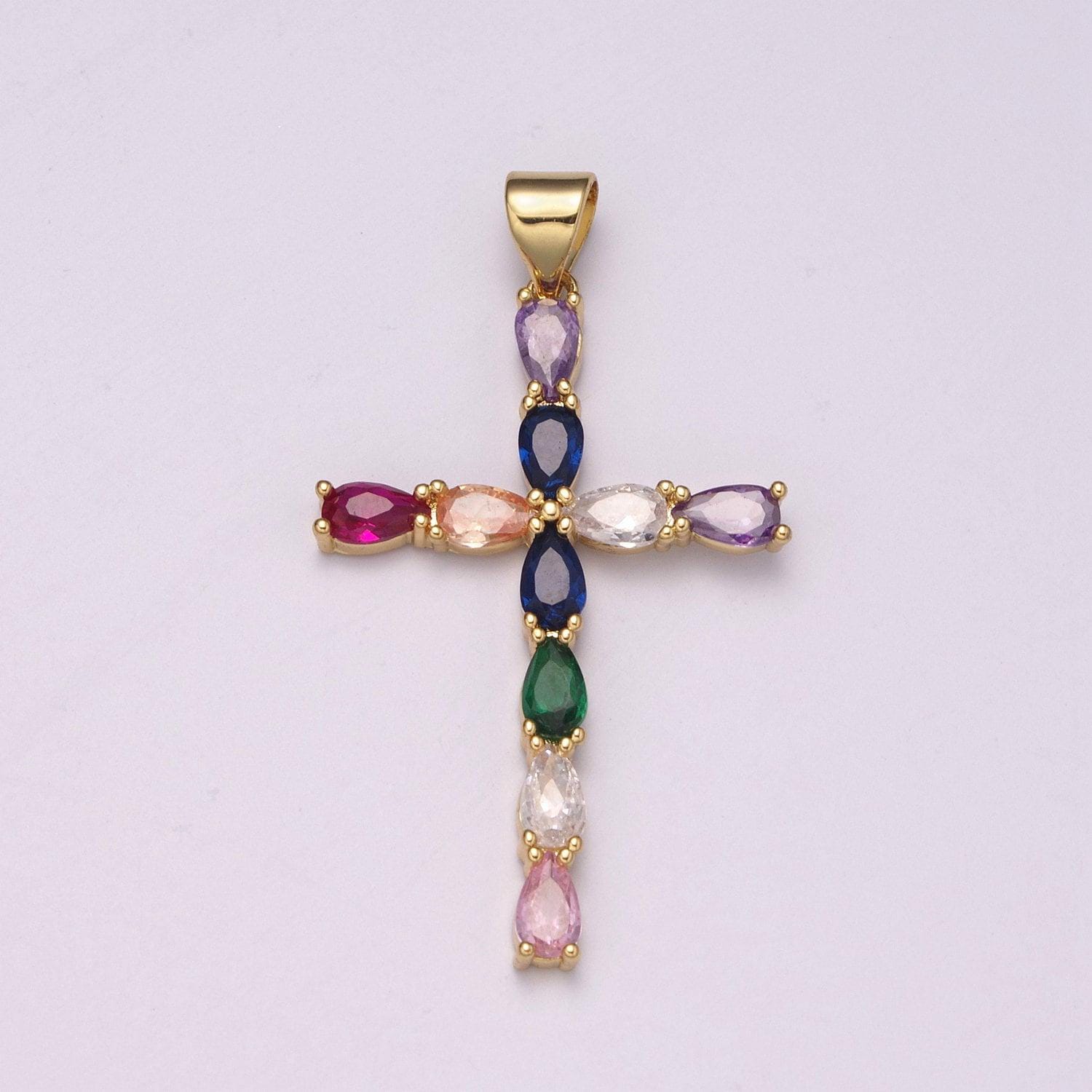 24k gold filled cross charm colorful cz pendant for necklace earring supply