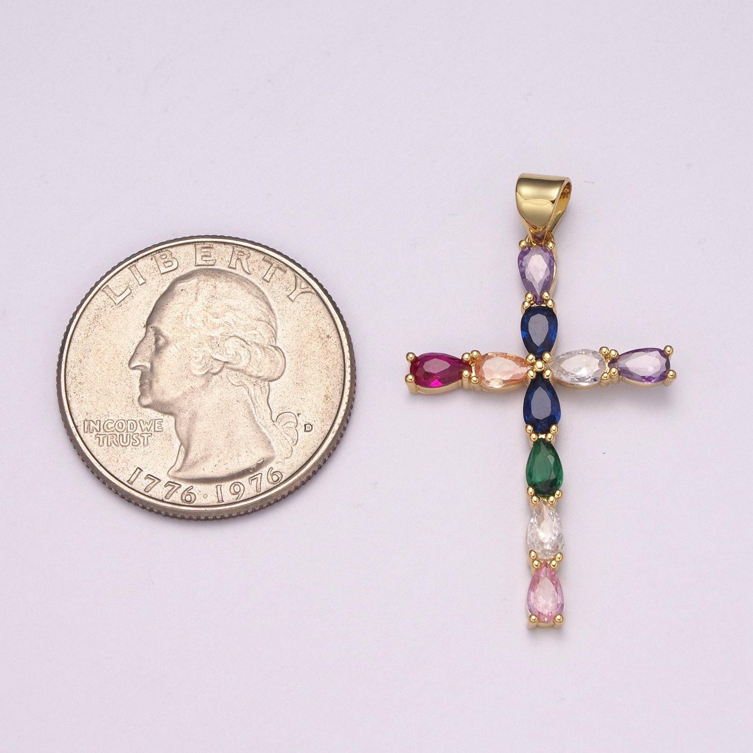 24k gold filled cross charm colorful cz pendant for necklace earring supply