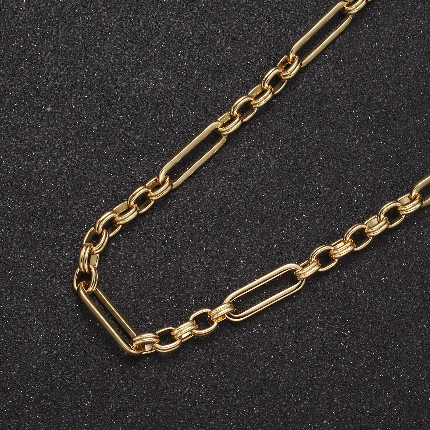24k gold filled paper clip chain with cable link, approx. 6mm width chain by yard, wholesale bulk roll chain for jewelry making, 656